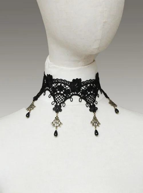 Gothic Black Lace Flower Pearl Female Gift Wedding Dress Choker
