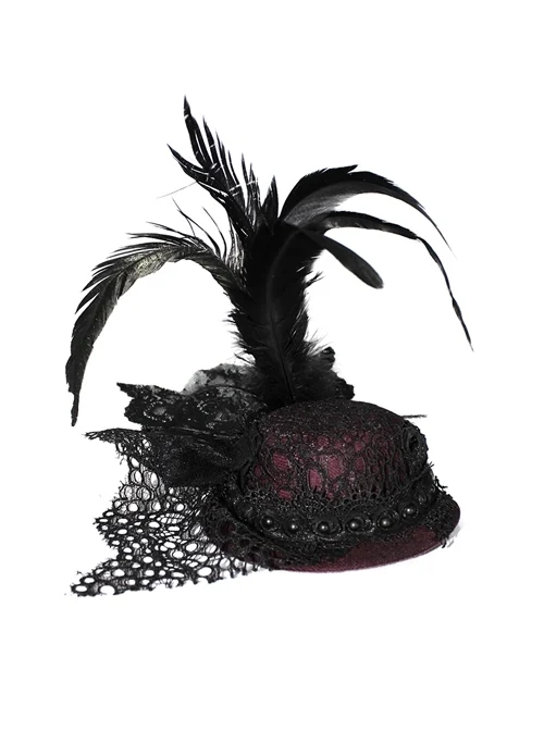 Gothic Detachable Black Feather Beads Decorated Red Hair Clip