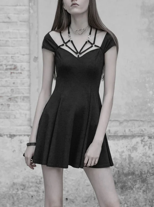 Gothic Female Elastic V-neck Strap Binding High Waist Dress