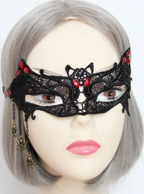 Gothic Retro Bat Spider Black Lace Grim Reaper Half Face Ghost Princess Mask