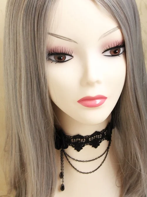 Gothic Retro Fashion Black Pearl Rose Flower Lace Choker