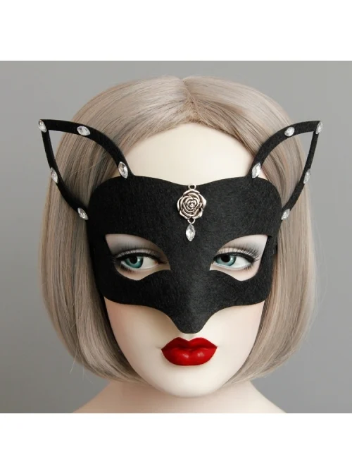 Gothic Retro Rose Halloween Christmas Black Fox Point Drill Concealer Prom Party Mask