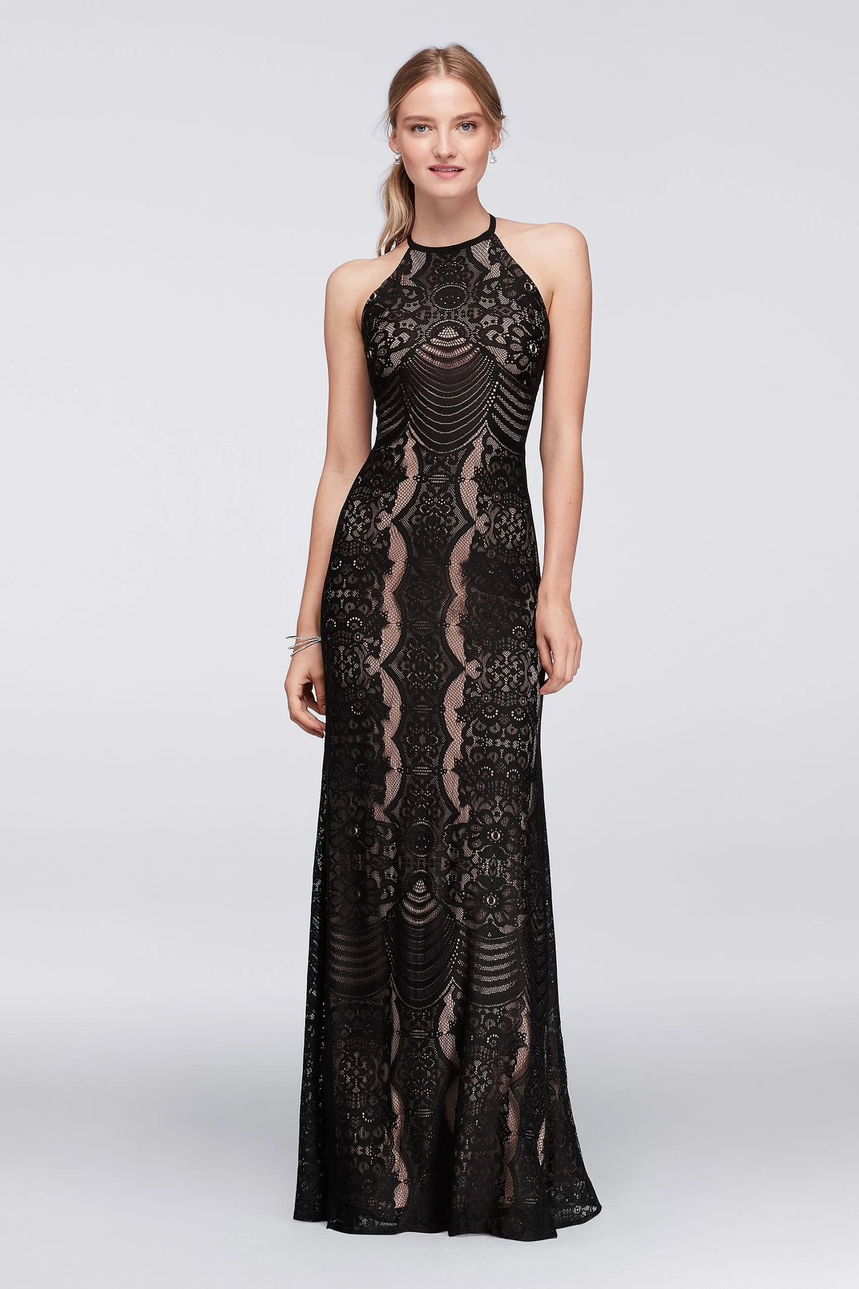 Graphic Lace Halter Dress with Keyhole Back
