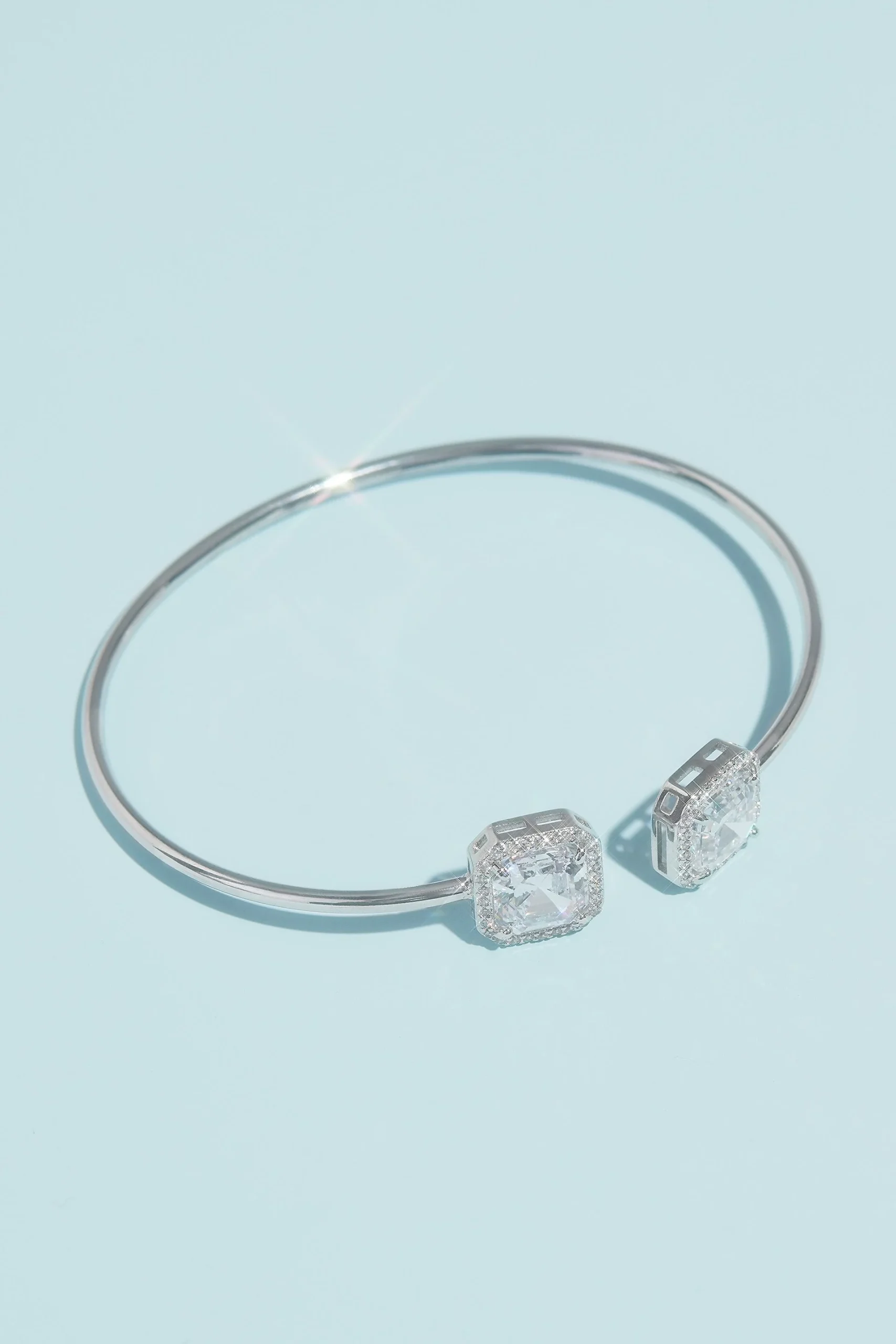 Haloed Asscher-Cut Cubic Zirconia Cuff Bracelet