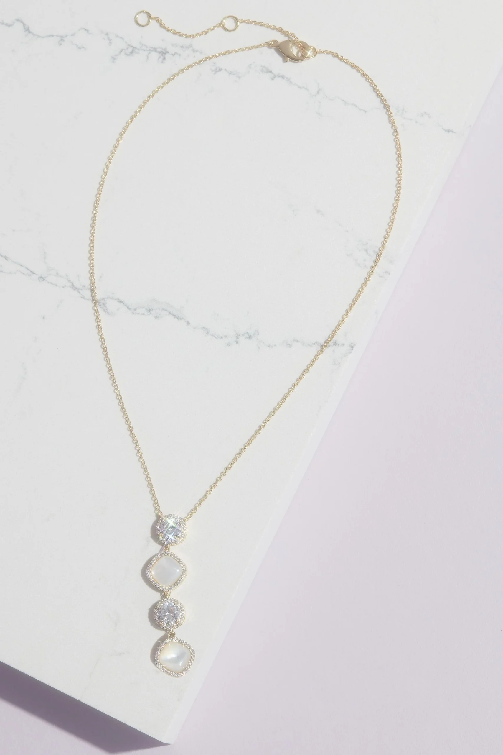 Haloed Crystal and Cabochon Y Necklace