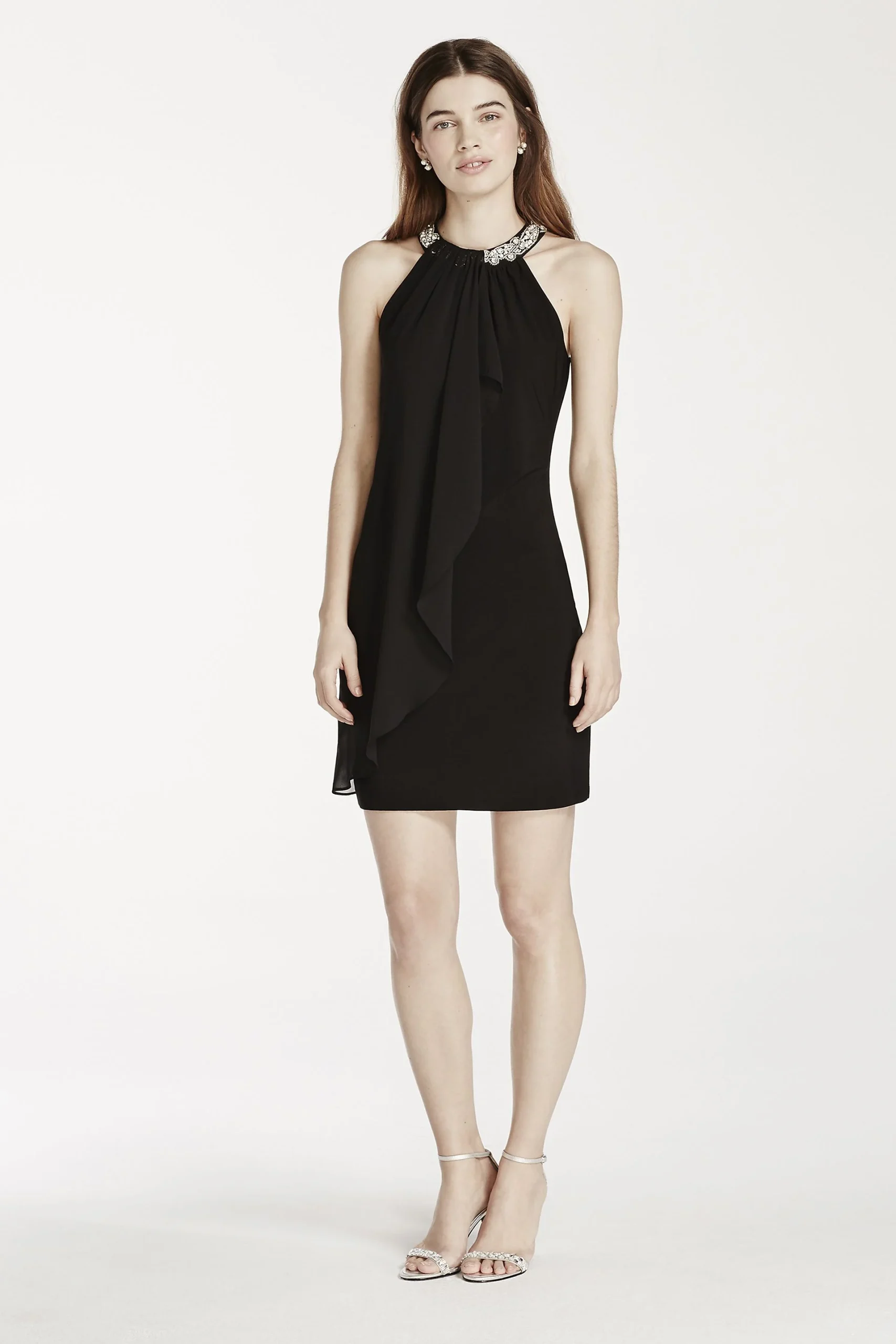 Halter Chiffon Dress with Pearl Neckline