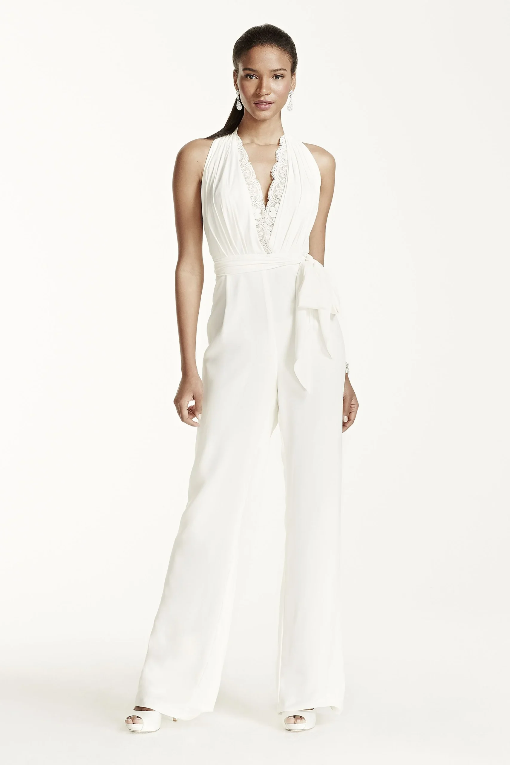Halter Crepe and Lace Jumpsuit