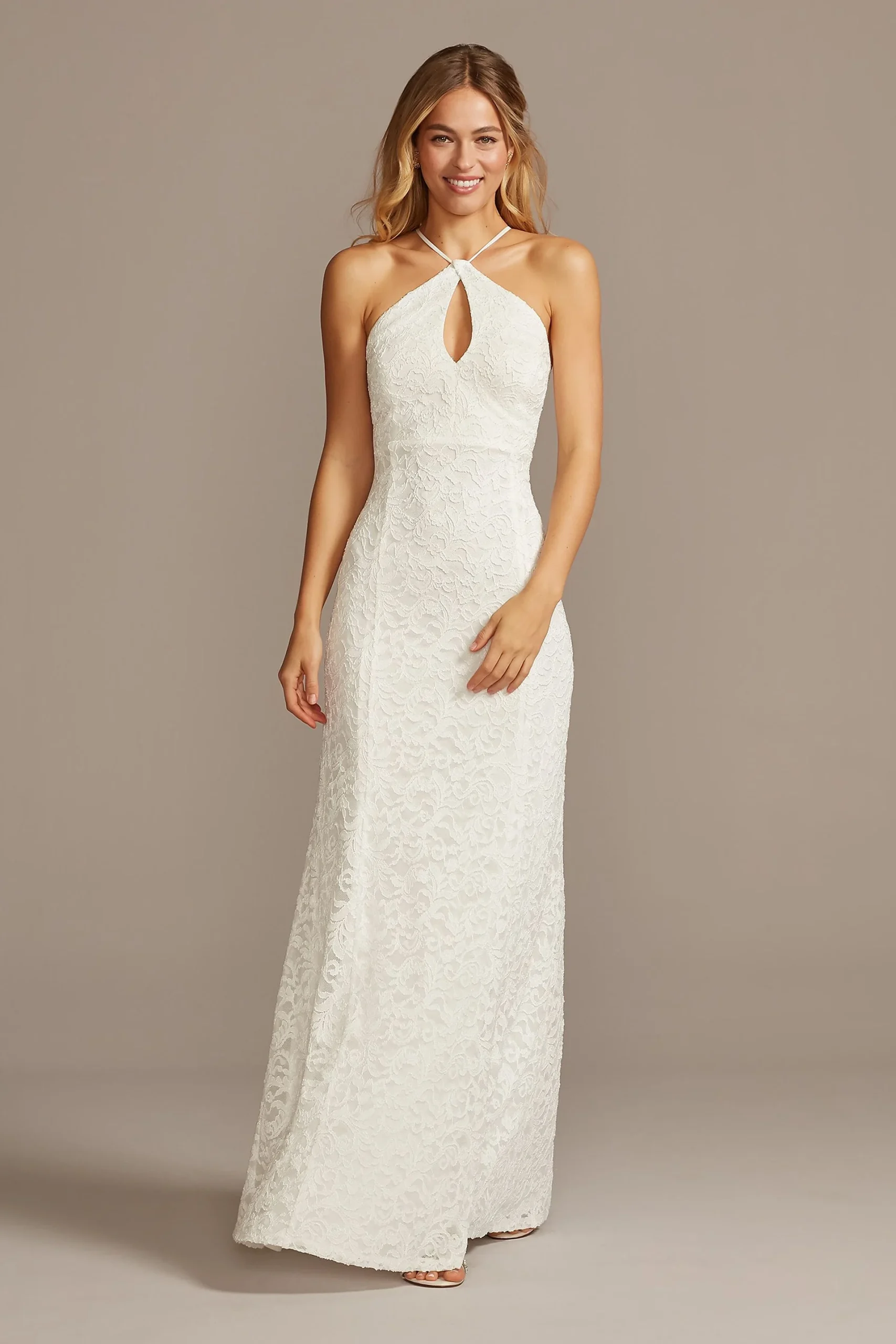 Halter Keyhole Lace Dress with Lace-Up Back