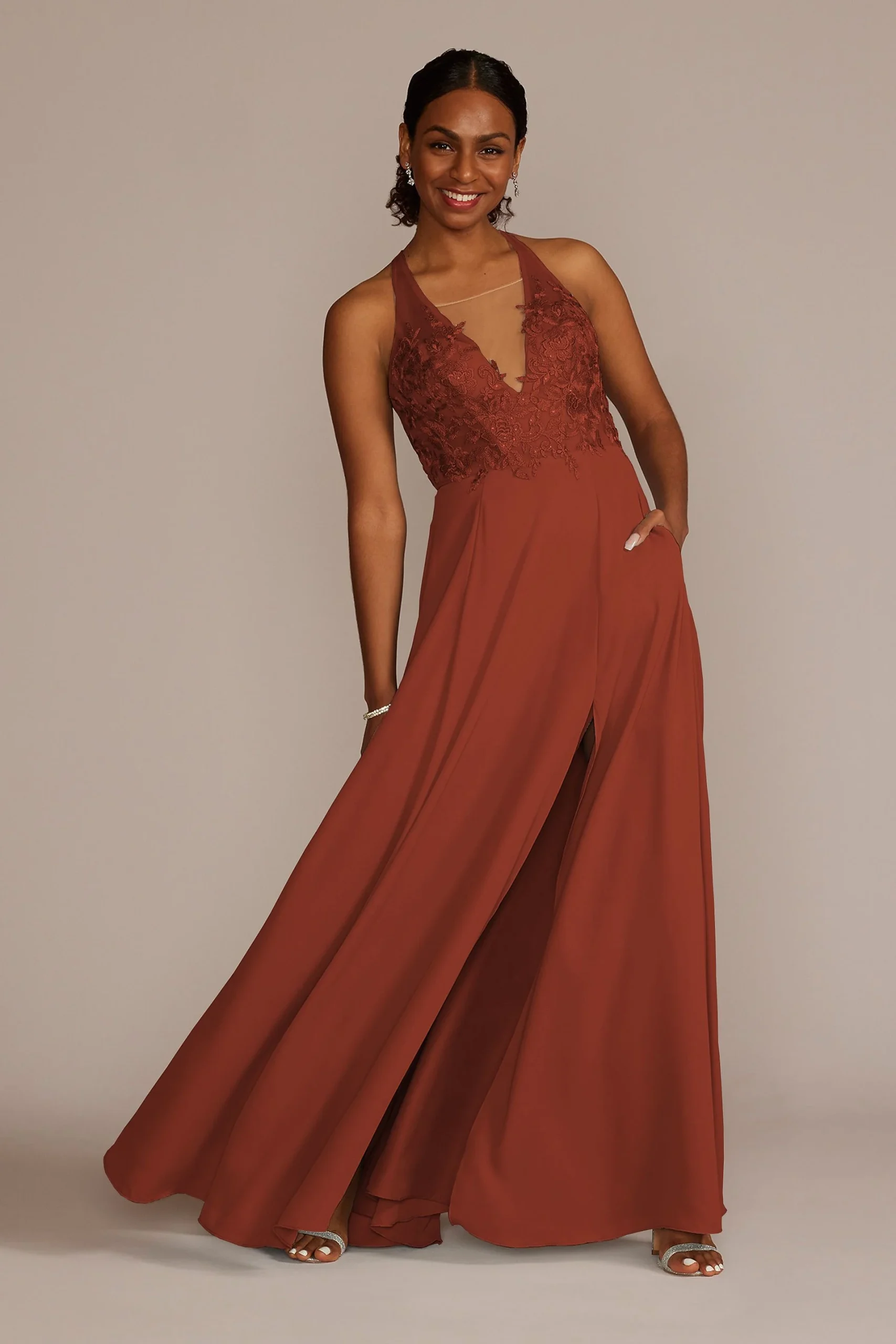 Halter Lace and Georgette Dress
