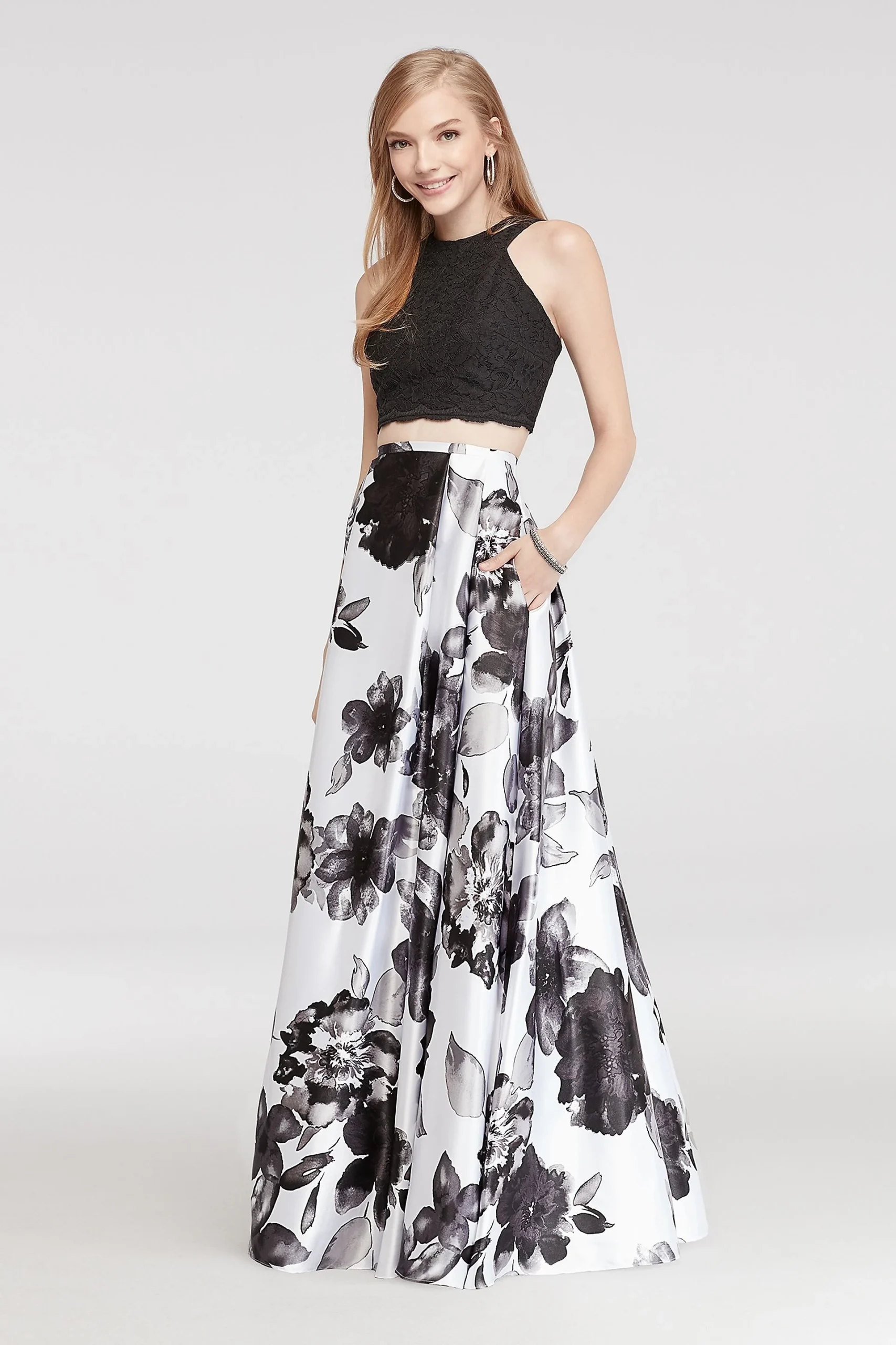 Halter Lace Two Piece Prom Dress