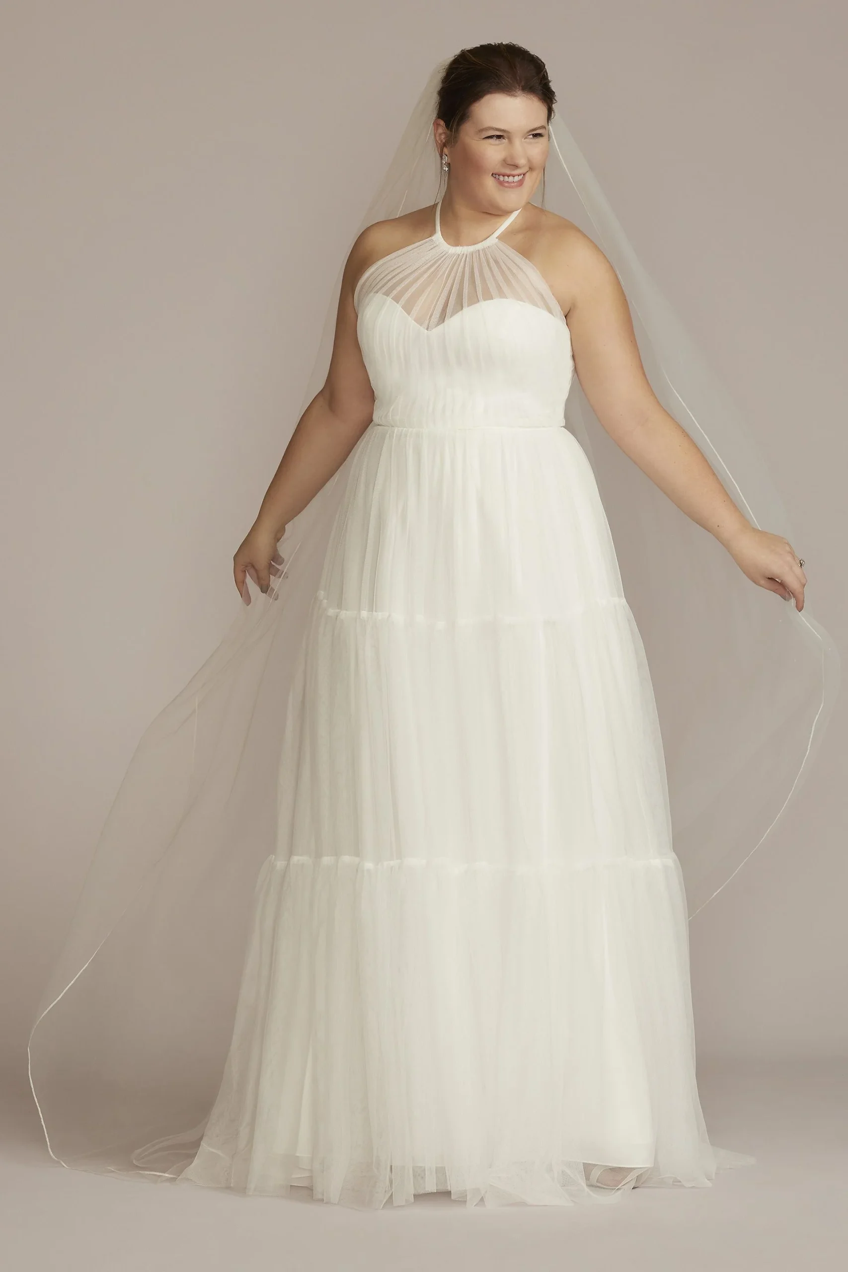 Halter Plus Size Wedding Gown Tiered Skirt