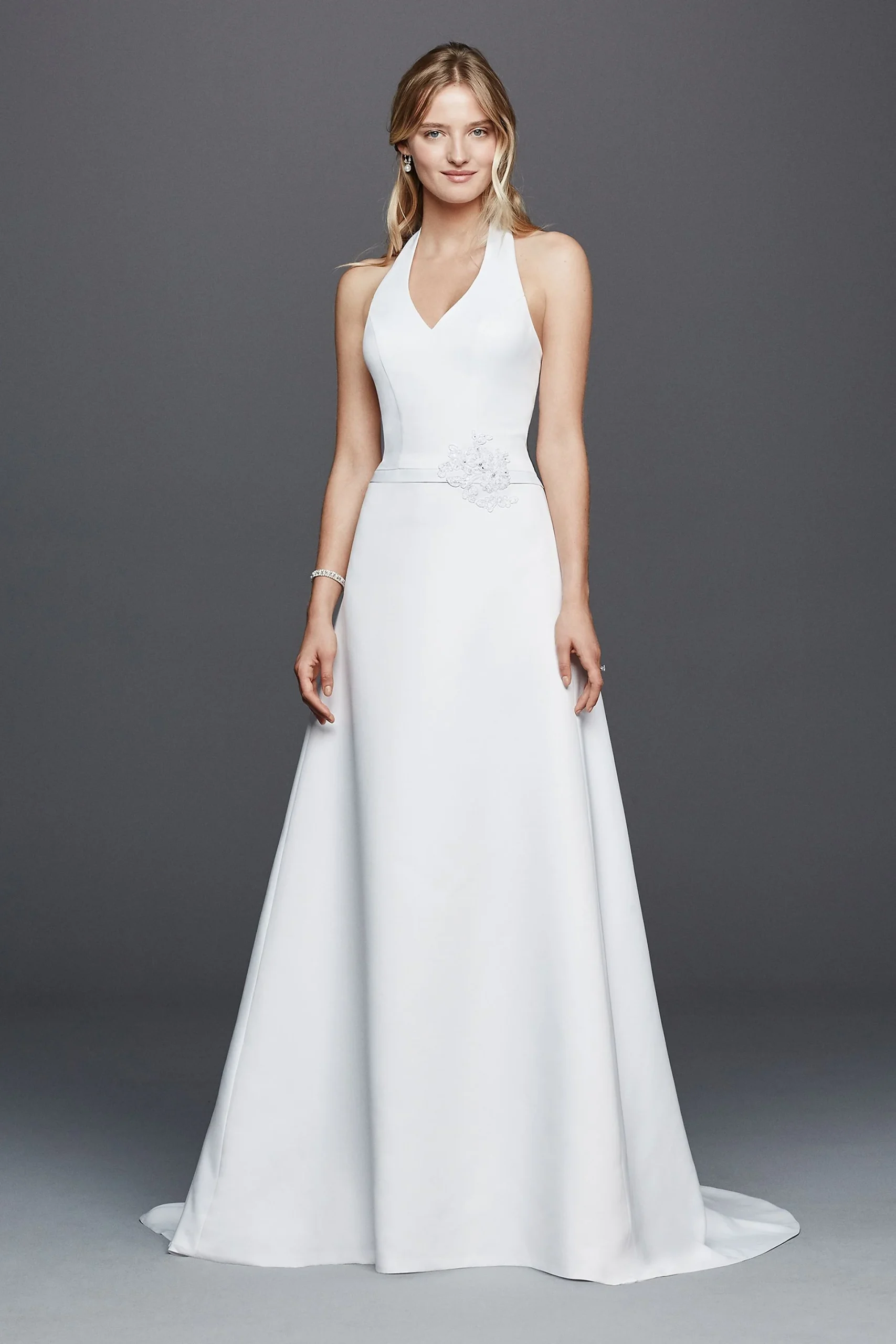 Halter V-neck Wedding Dress with Flower Detail