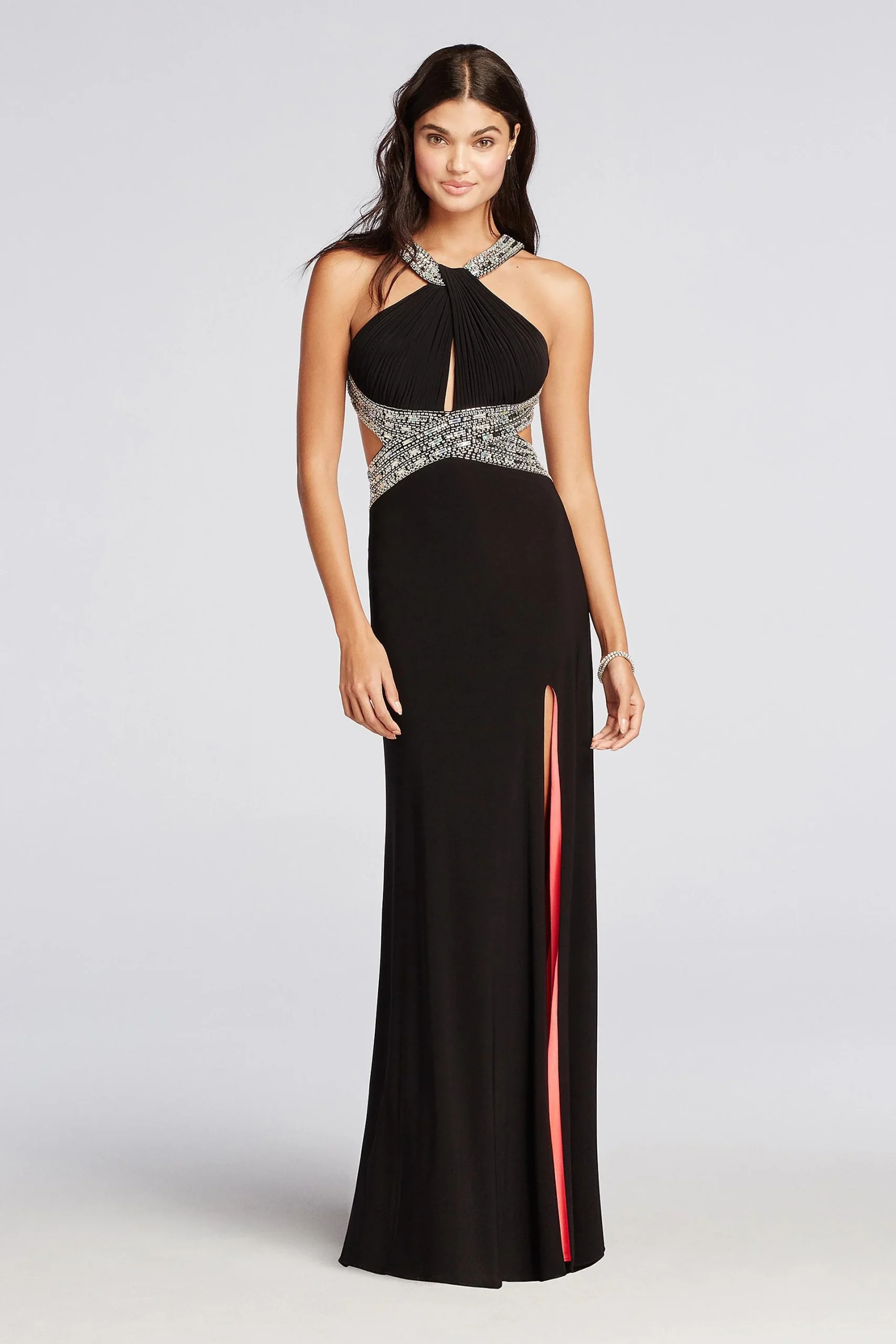 Haltered Jersey Prom Dress with Coral Lining