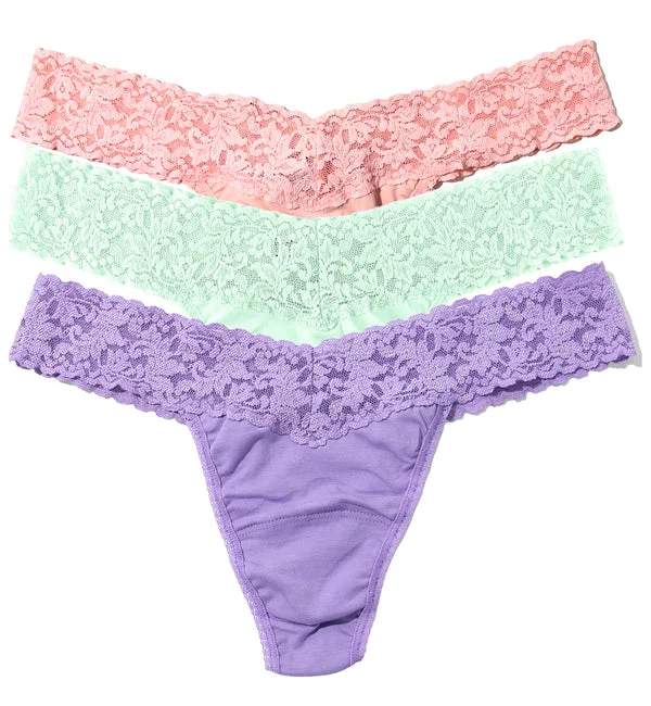 Hanky Panky 3-PACK Cotton Low Rise Thong (8915813PK) - Rosita Pink/Grape Juice Purple/Cucumber Green