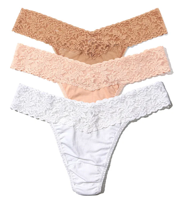 Hanky Panky 3-PACK Cotton Original Rise Thong (8918013PK) - Sun Tan/Chai/White