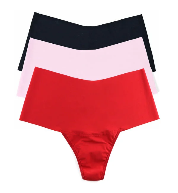 Hanky Panky BreatheSoft Hi-Rise Thong 3 PACK (6J1921B3PK) - Black/Bliss Pink/Cherryade