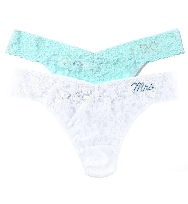 Hanky Panky Bridal I DO & MRS Original Rise Thong 2-PACK (48MRSBX) - White/Celeste