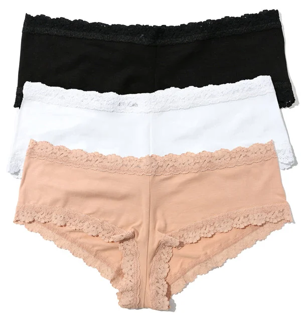 Hanky Panky Cotton Boyshort 3 PACK (8912813PK) - Black/White/Chai
