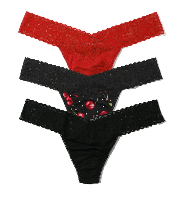 Hanky Panky DreamEase 3-PACK Low Rise Thong (6310043PK) - Black/Cherry Bomb/Red