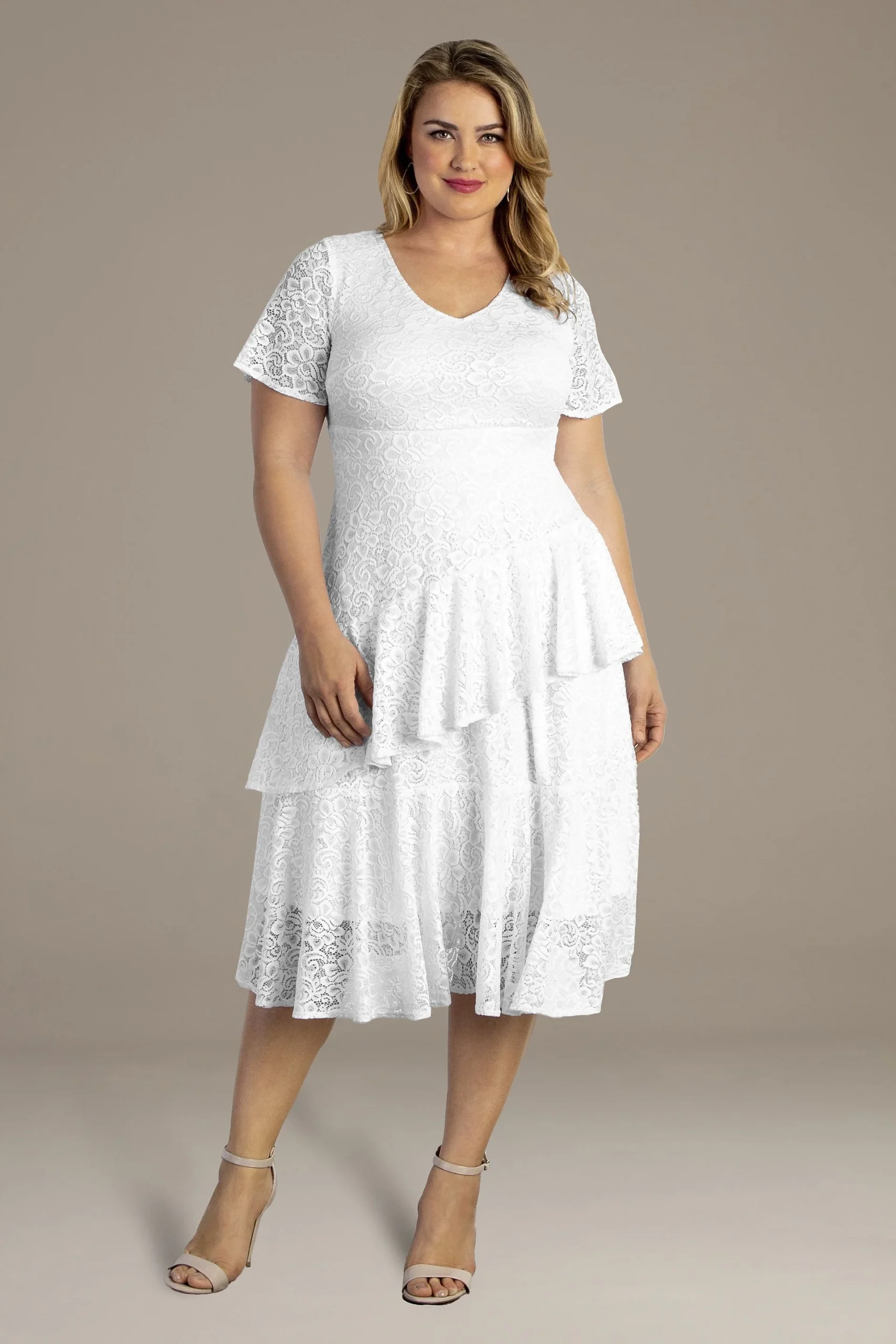 Harmony Tiered Lace Plus Size Short Wedding Dress