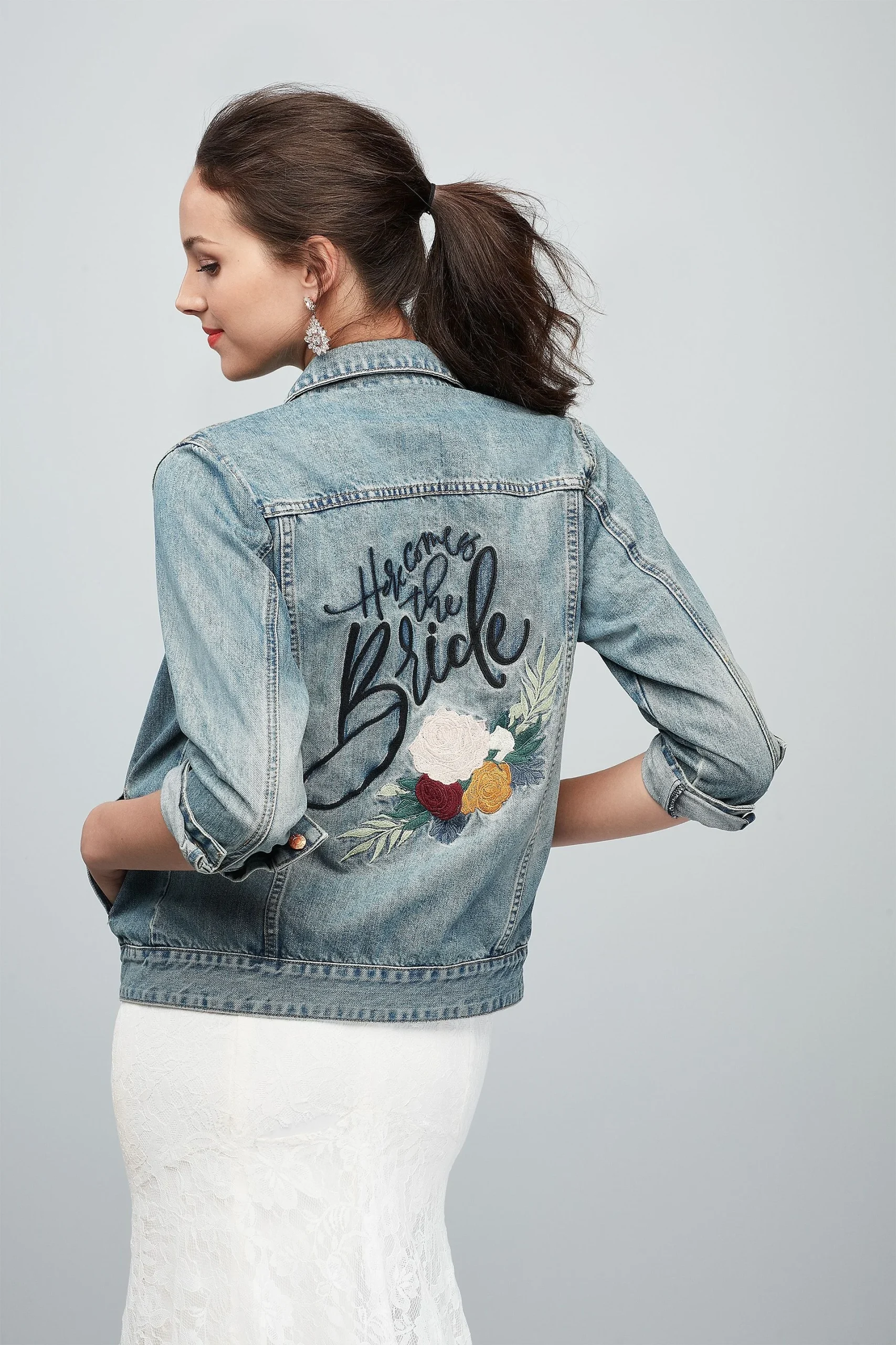 Here Comes The Bride Embroidered Jean Jacket