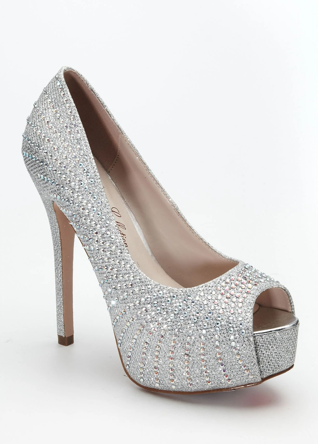 High Heel Platform Peep Toe Pumps with Crystals