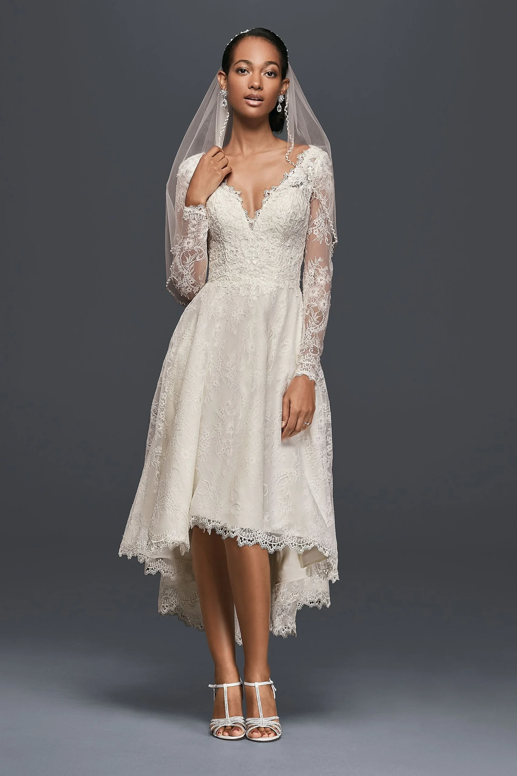 High-Low Chantilly Lace Wedding Dress