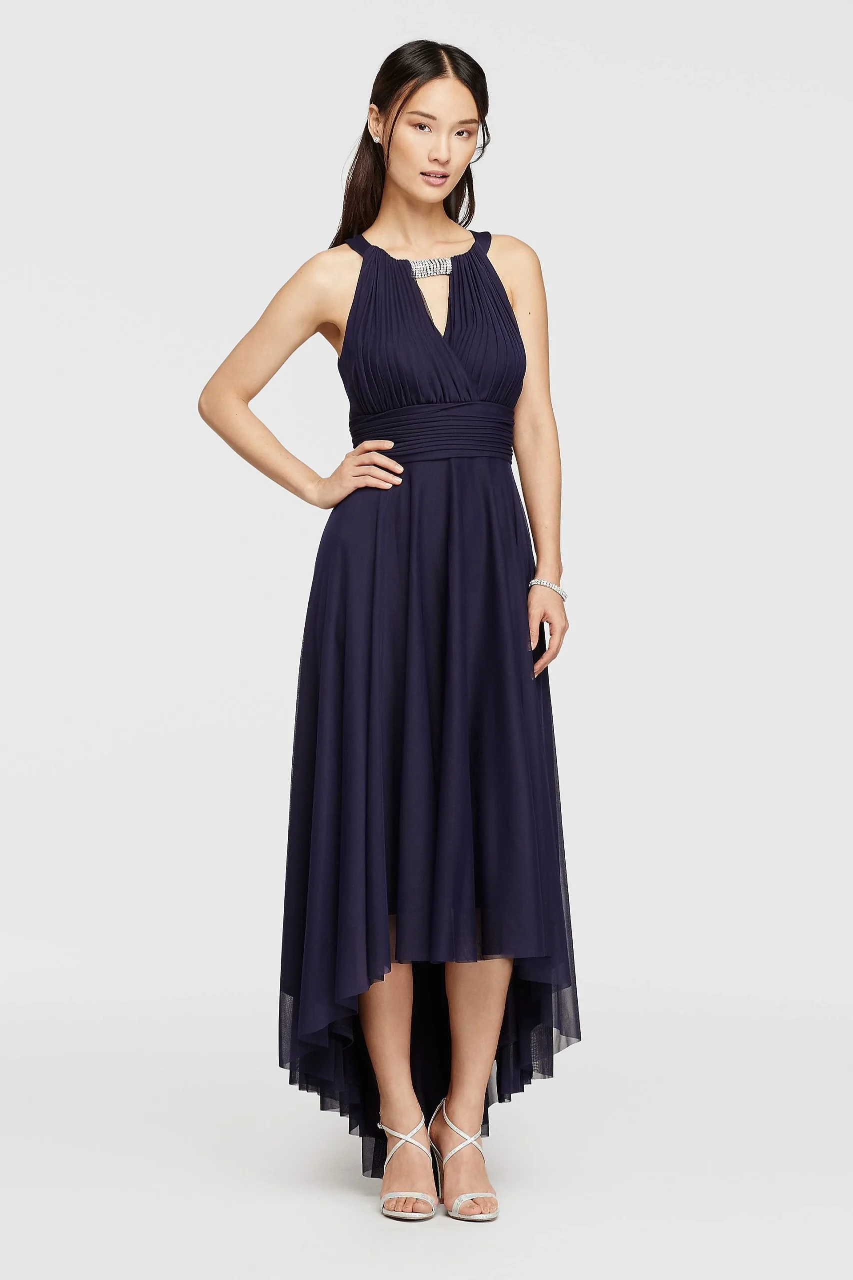 High Low Jersey Dress with Keyhole Bodice