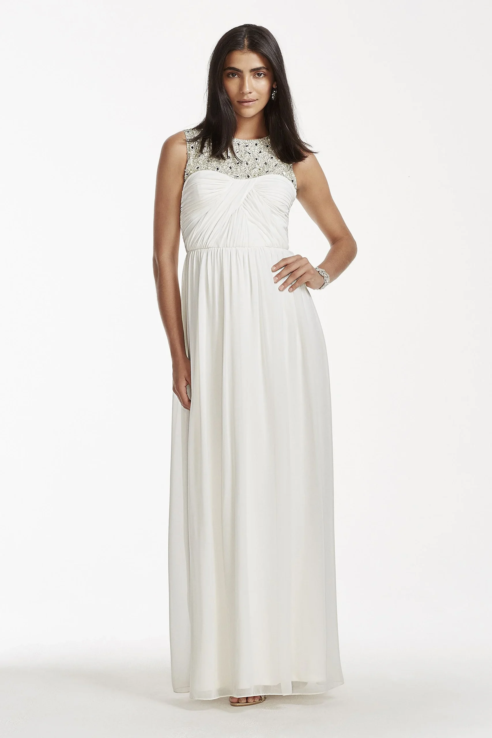 High Neck Chiffon Wedding Dress with Beading