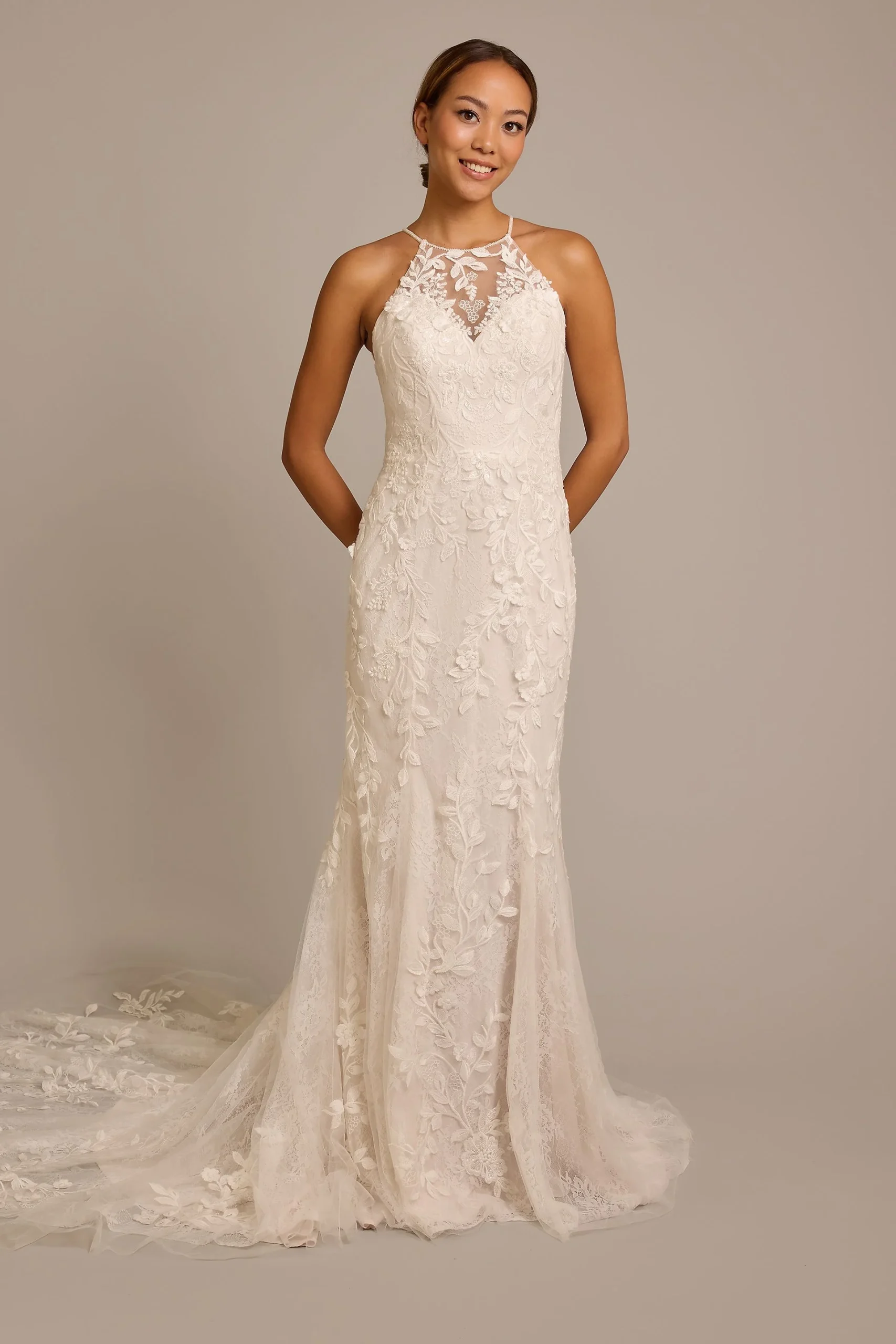 High-Neck Halter Lace Mermaid Wedding Dress
