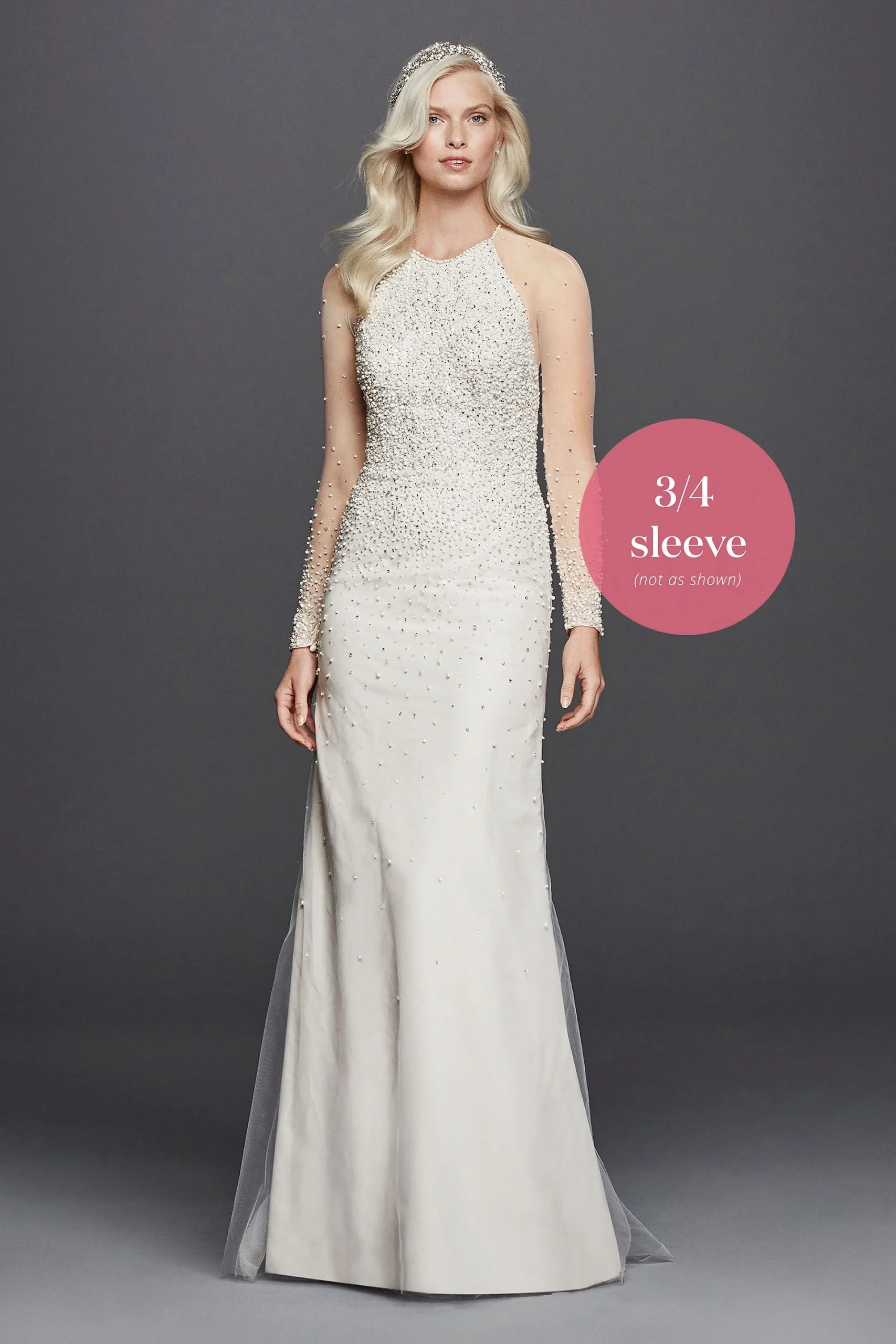 High Neck Illusion 3/4 Sleeve Wedding Dress