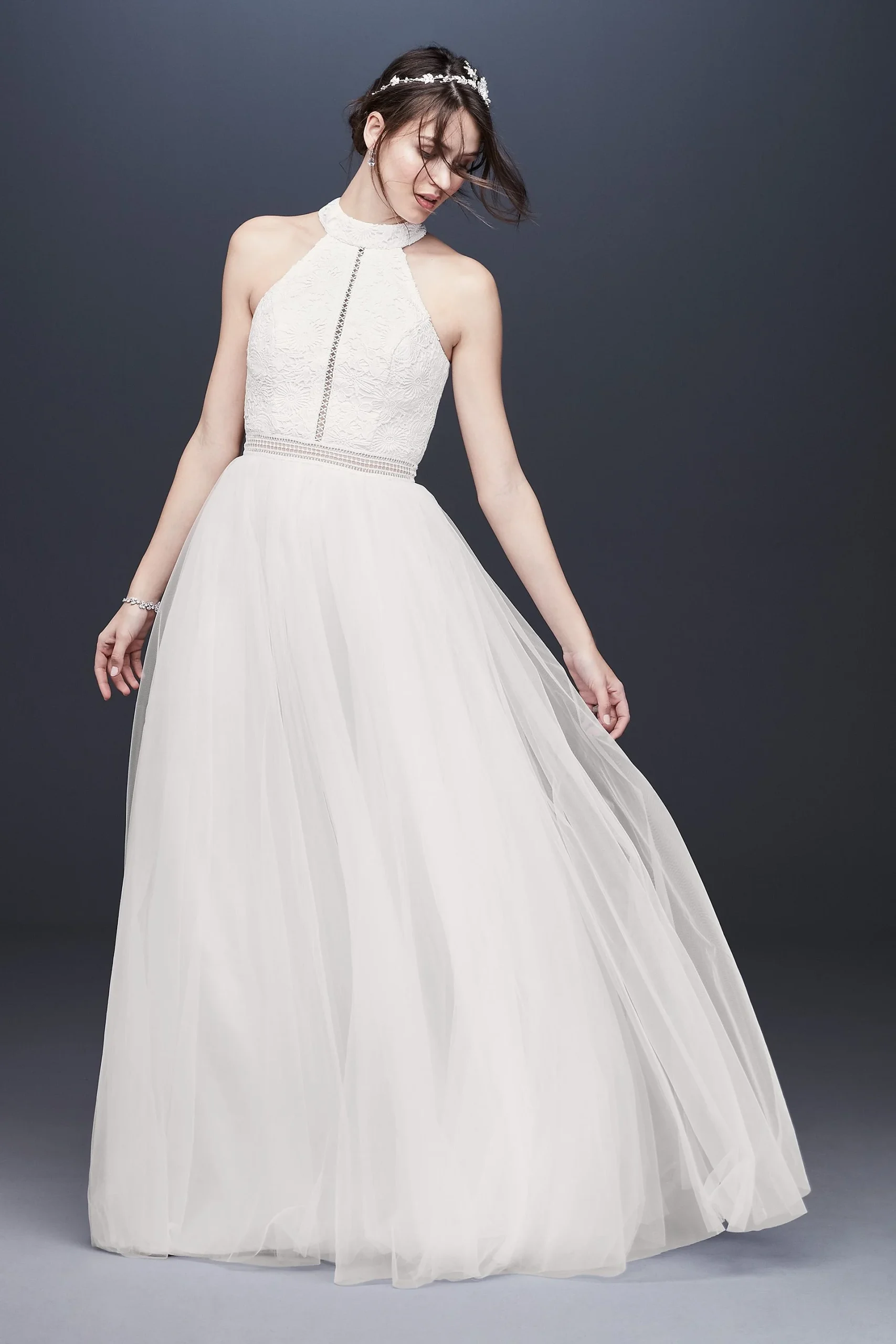 High Neck Illusion Tulle A-Line Wedding Dress