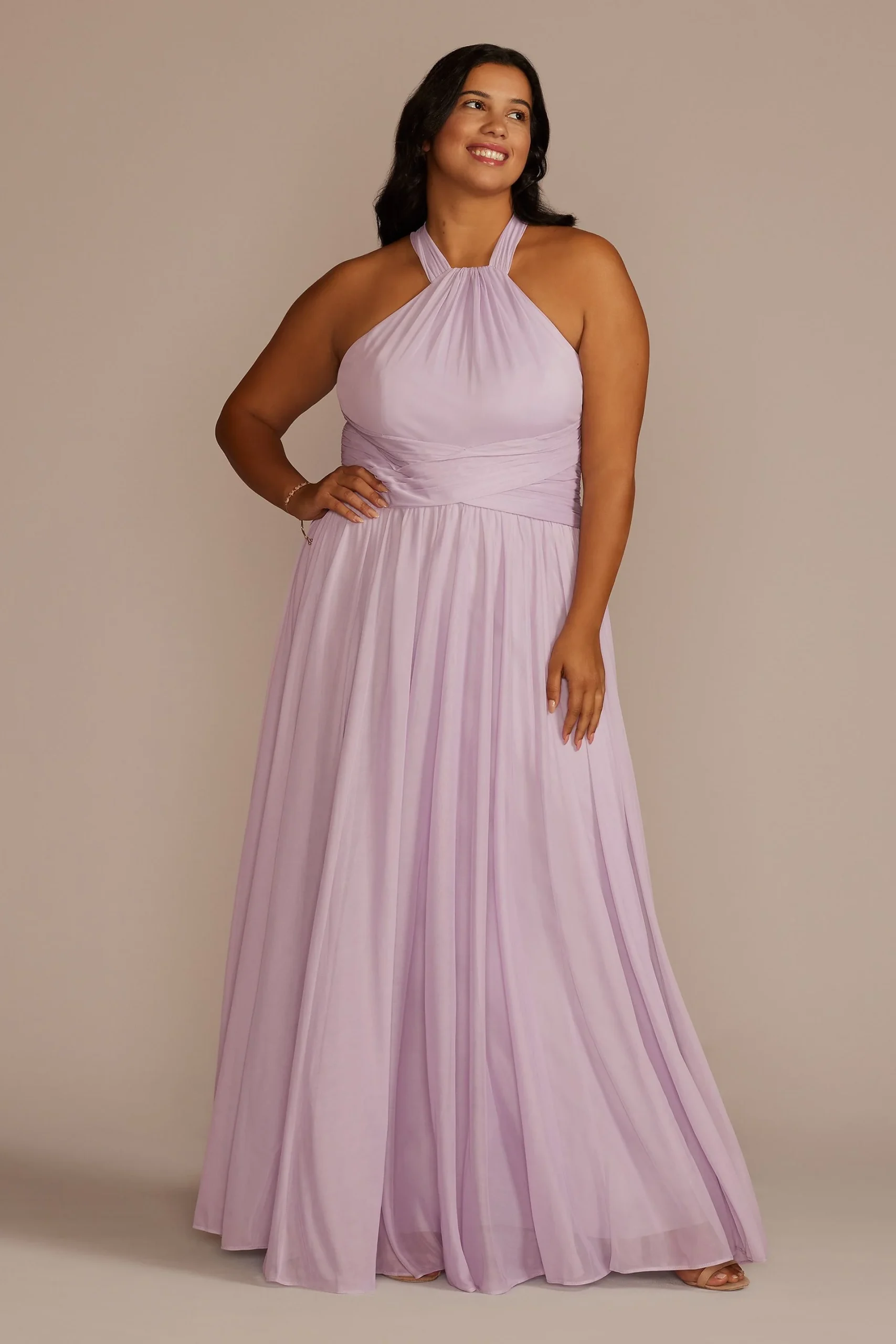 High-Neck Mesh Dress with Full Skirt