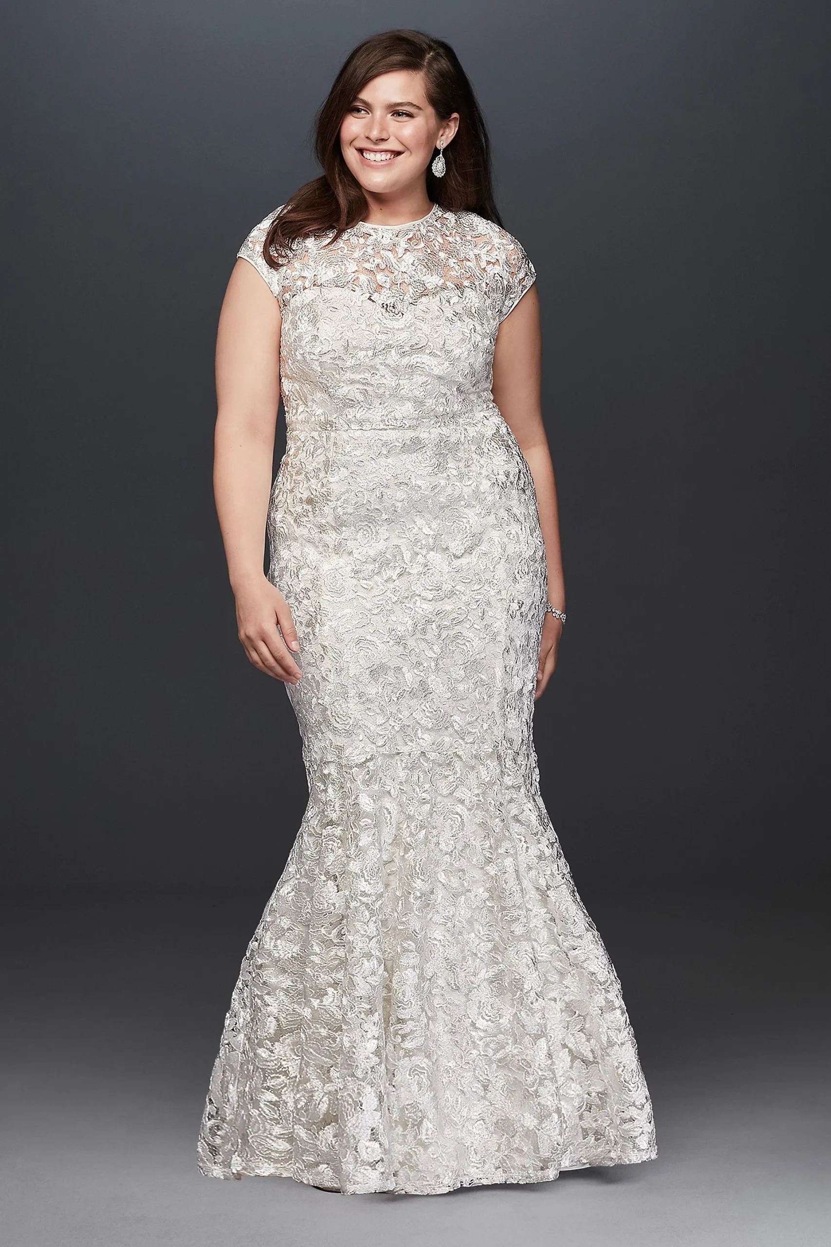 High-Neck Metallic Lace Mermaid Wedding Dress