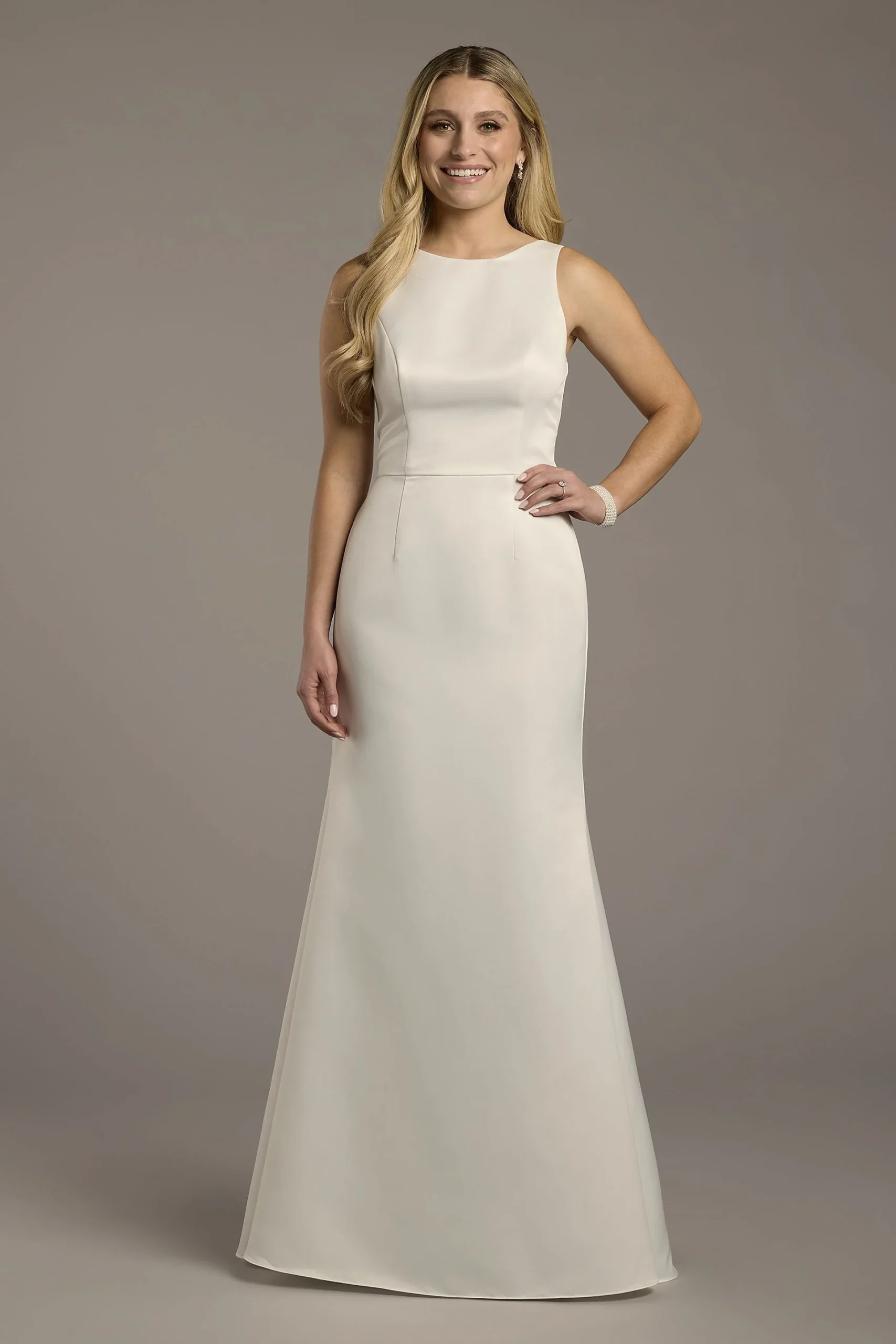 High Neck Satin Bow Back Mermaid Wedding Dress