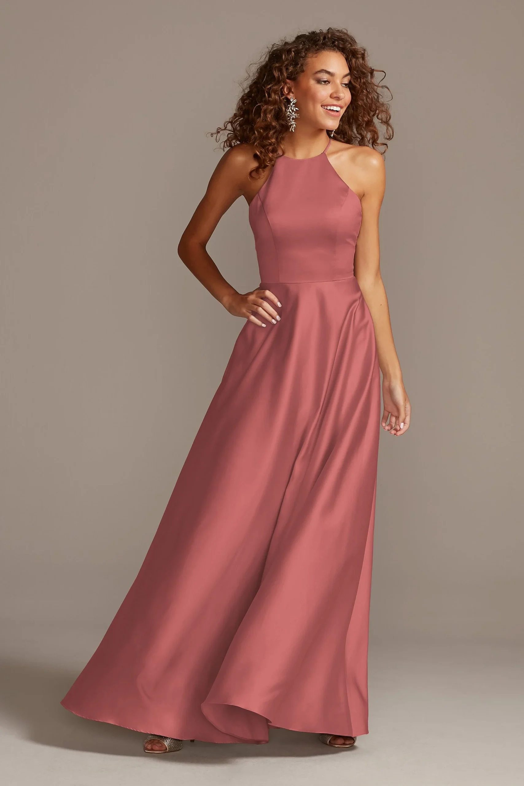 High-Neck Satin A-Line Dress
