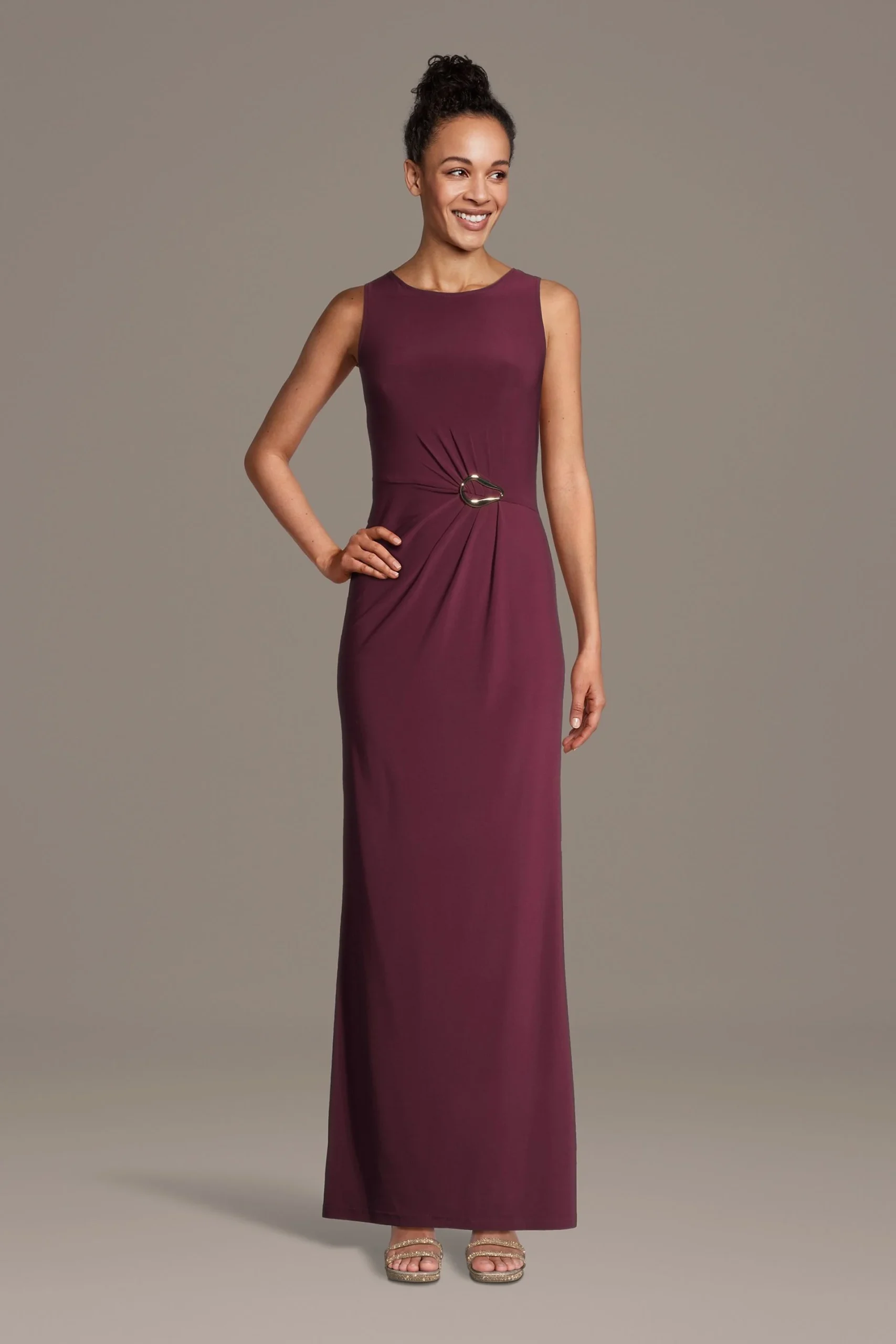High Neck Sheath Dress with Side Draping
