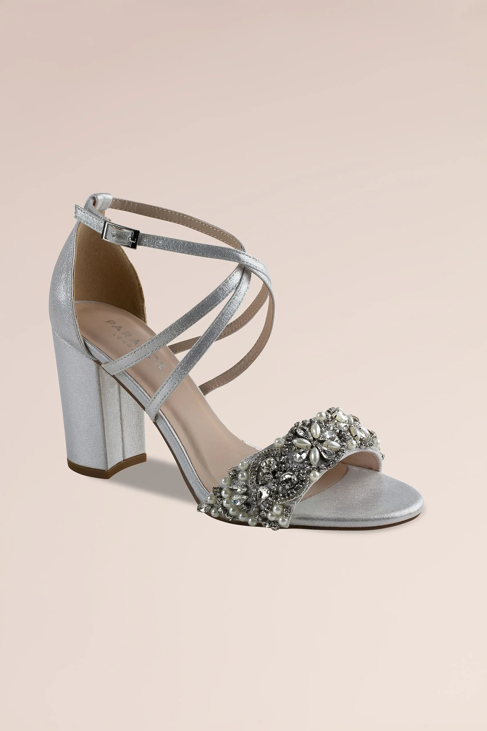 Hira Pearl and Crystal Crisscross High Block Heels