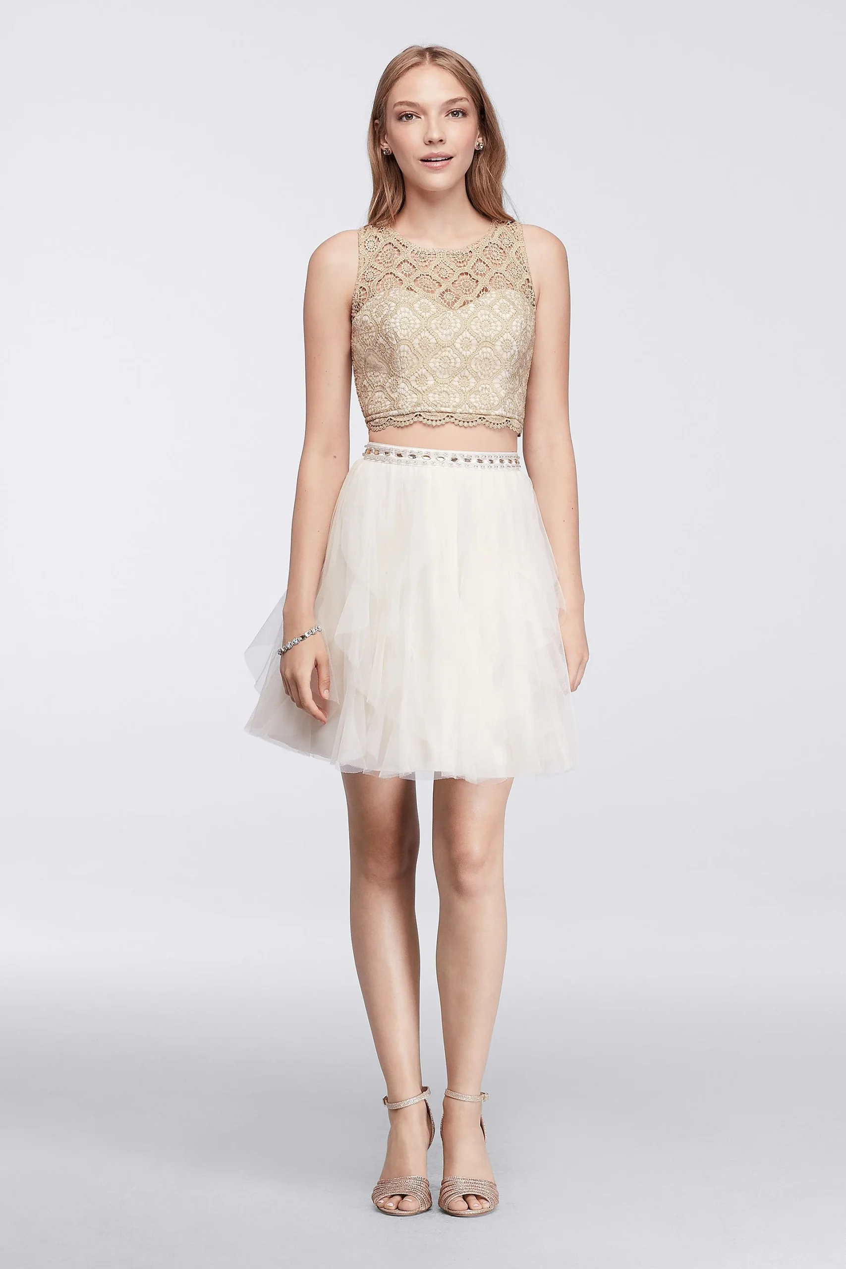 Homecoming Two Piece Crop Top and Layered Skirt