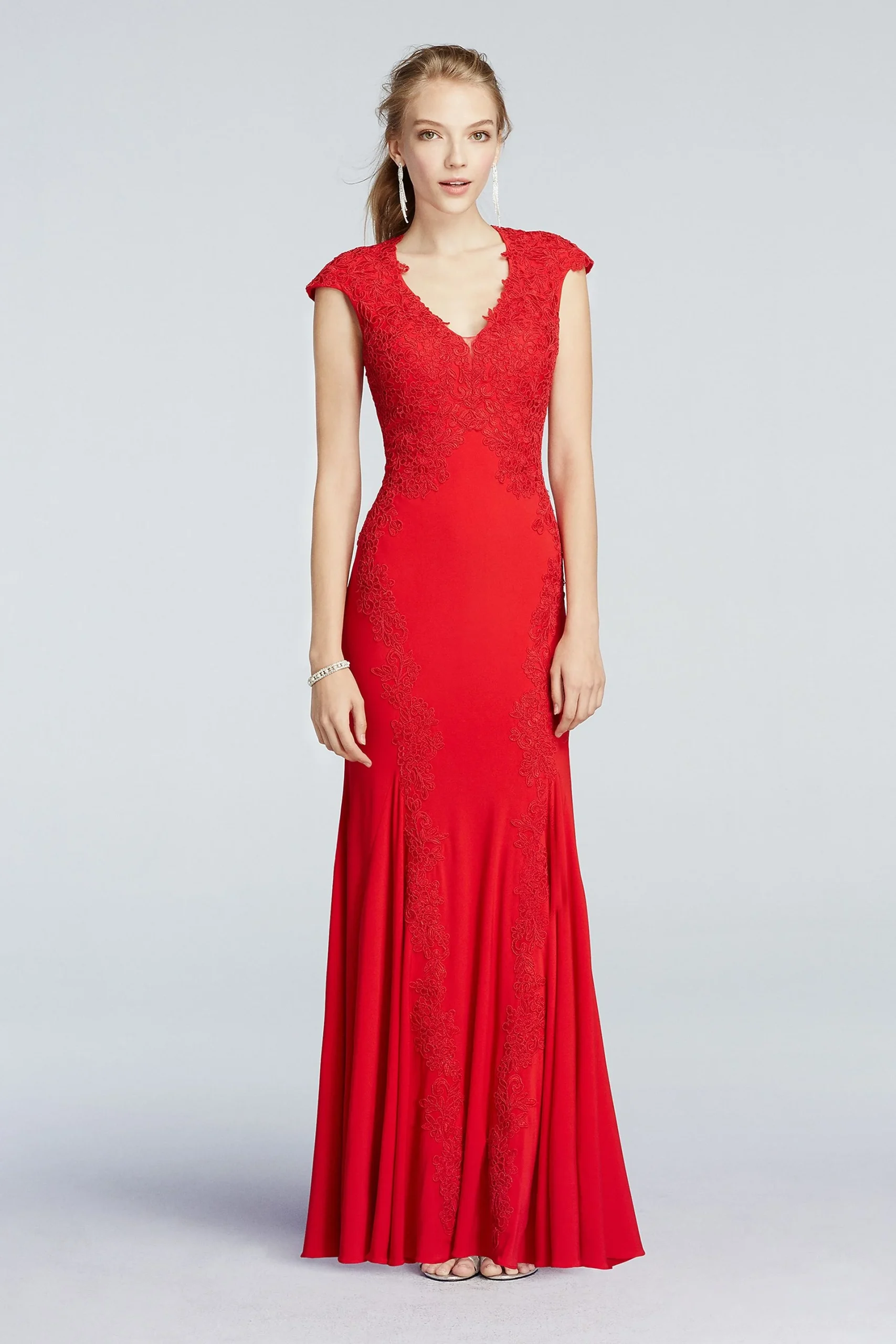 Illusion Back Lace Applique Prom Dress with Godets