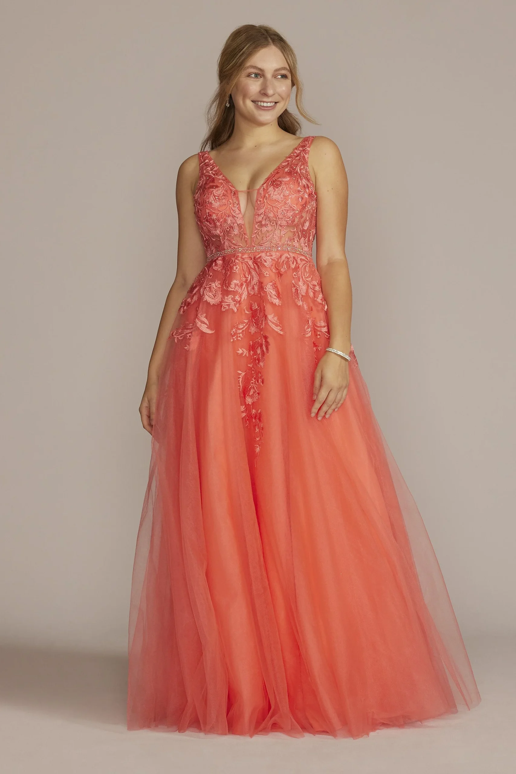 Illusion Bodice Tulle Ball Gown with Beaded Lace