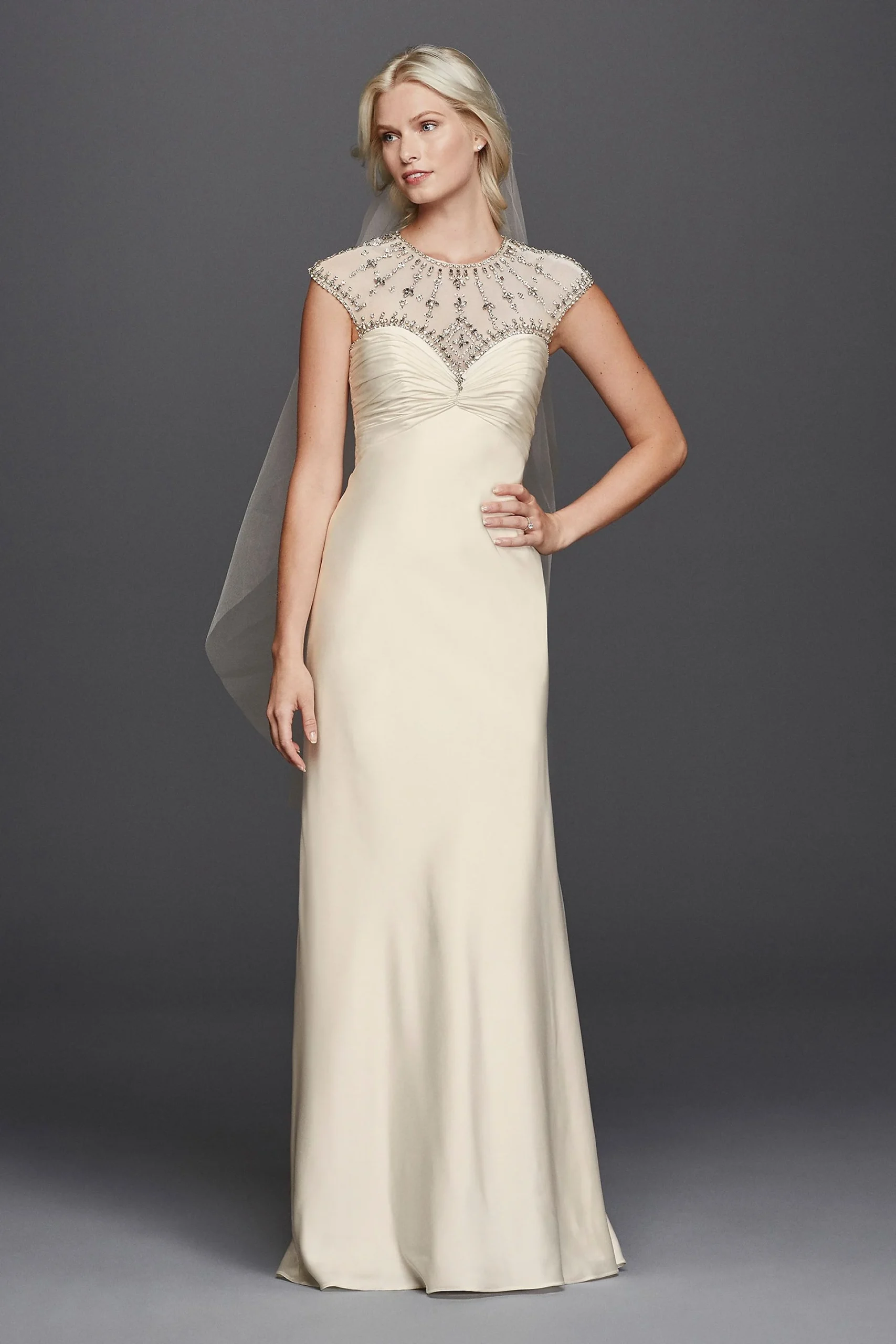 Illusion Cap Sleeve A-line Beaded Wedding Dress