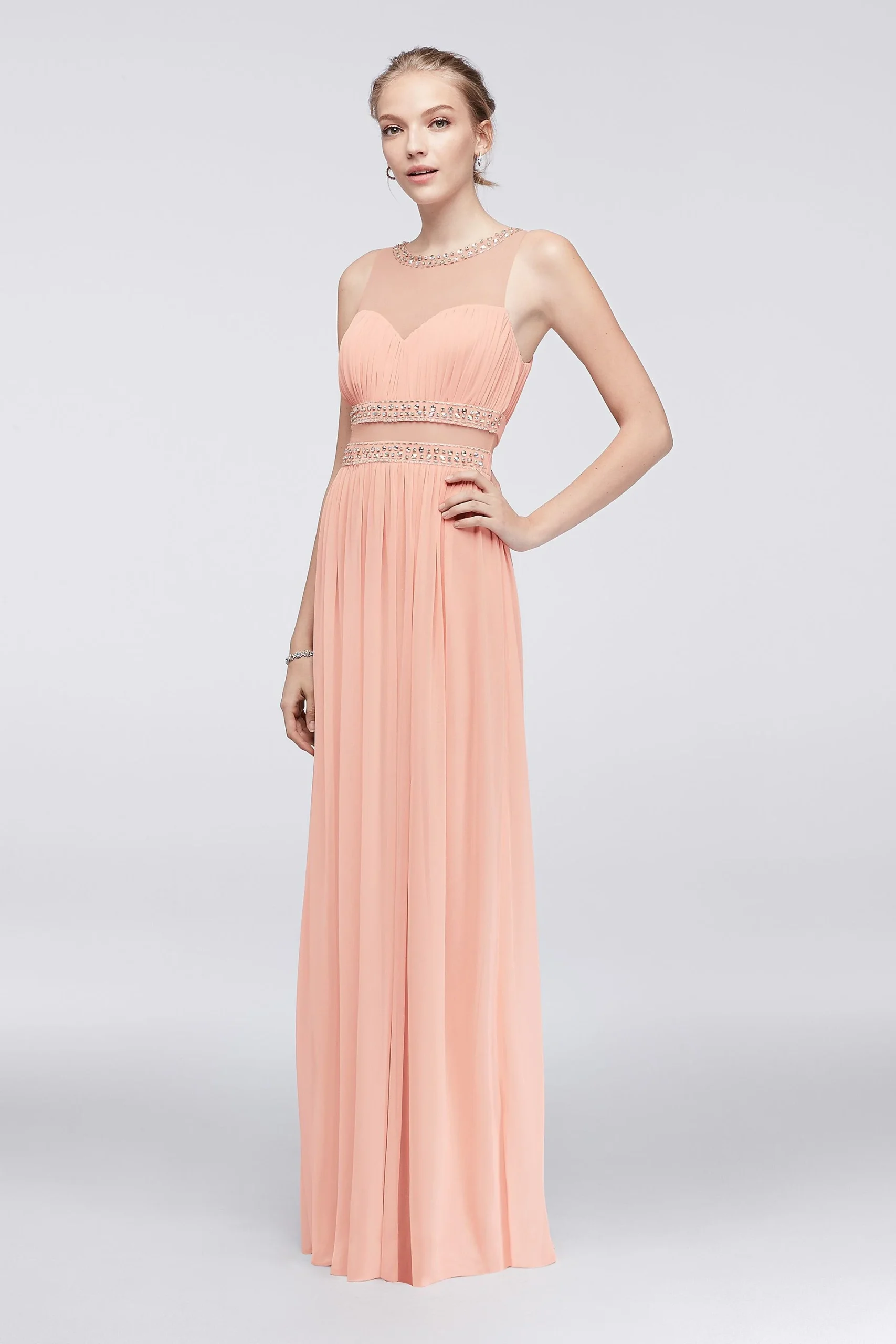 Illusion Faux Two-Piece Dress with Beaded Waist