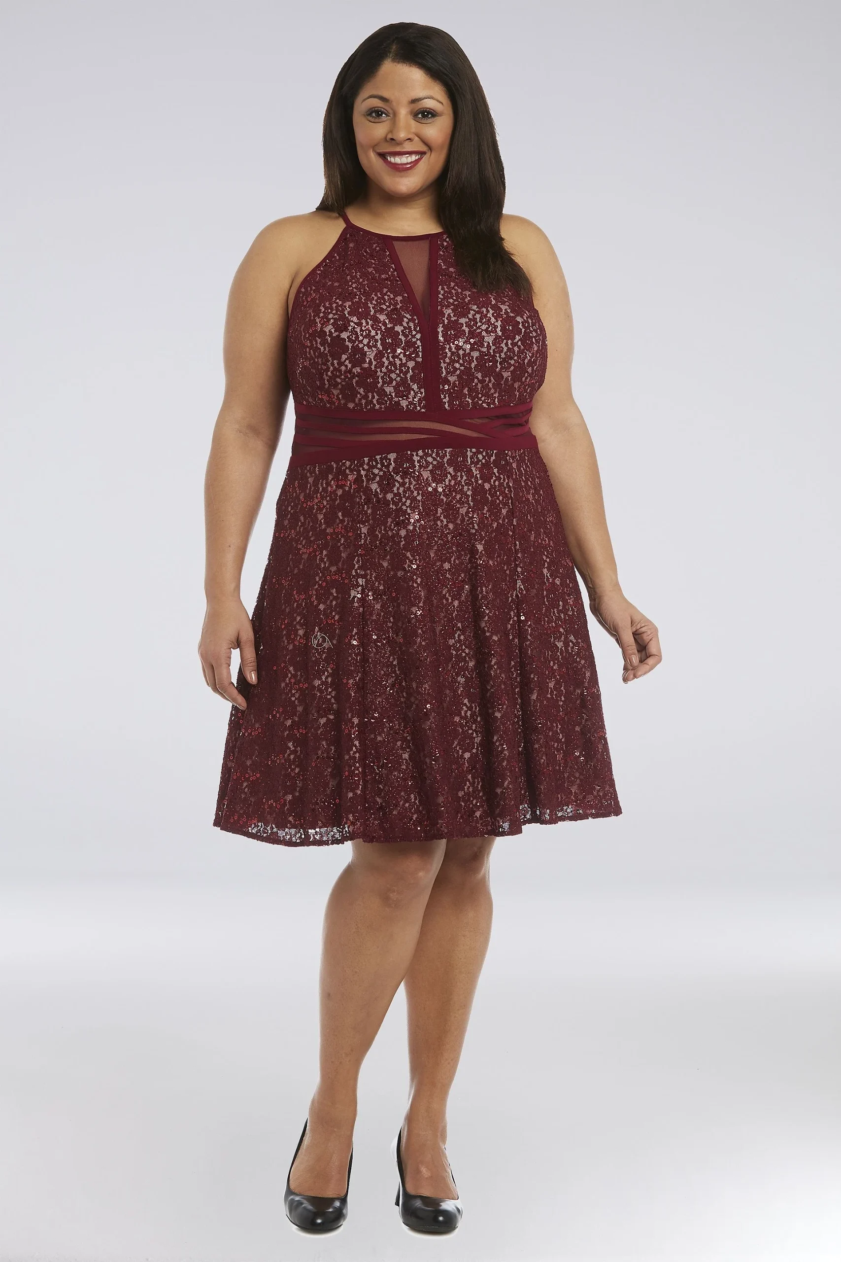 Illusion Flare Plus Size Dress with Glitter Lace