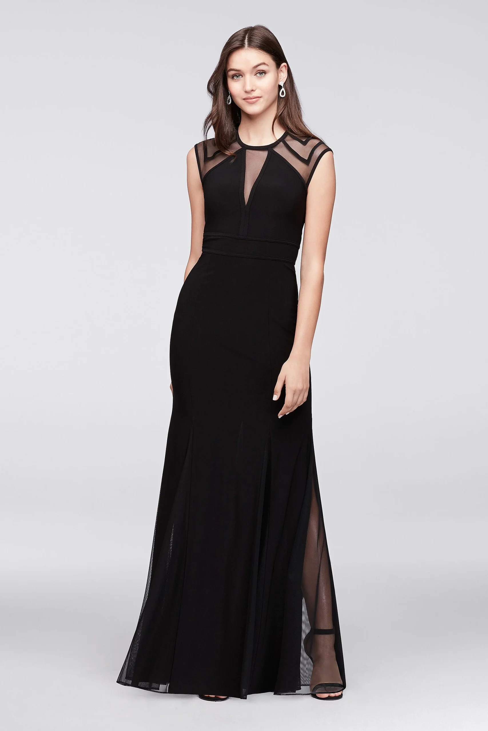 Illusion Jersey Mermaid Gown with Keyhole Back