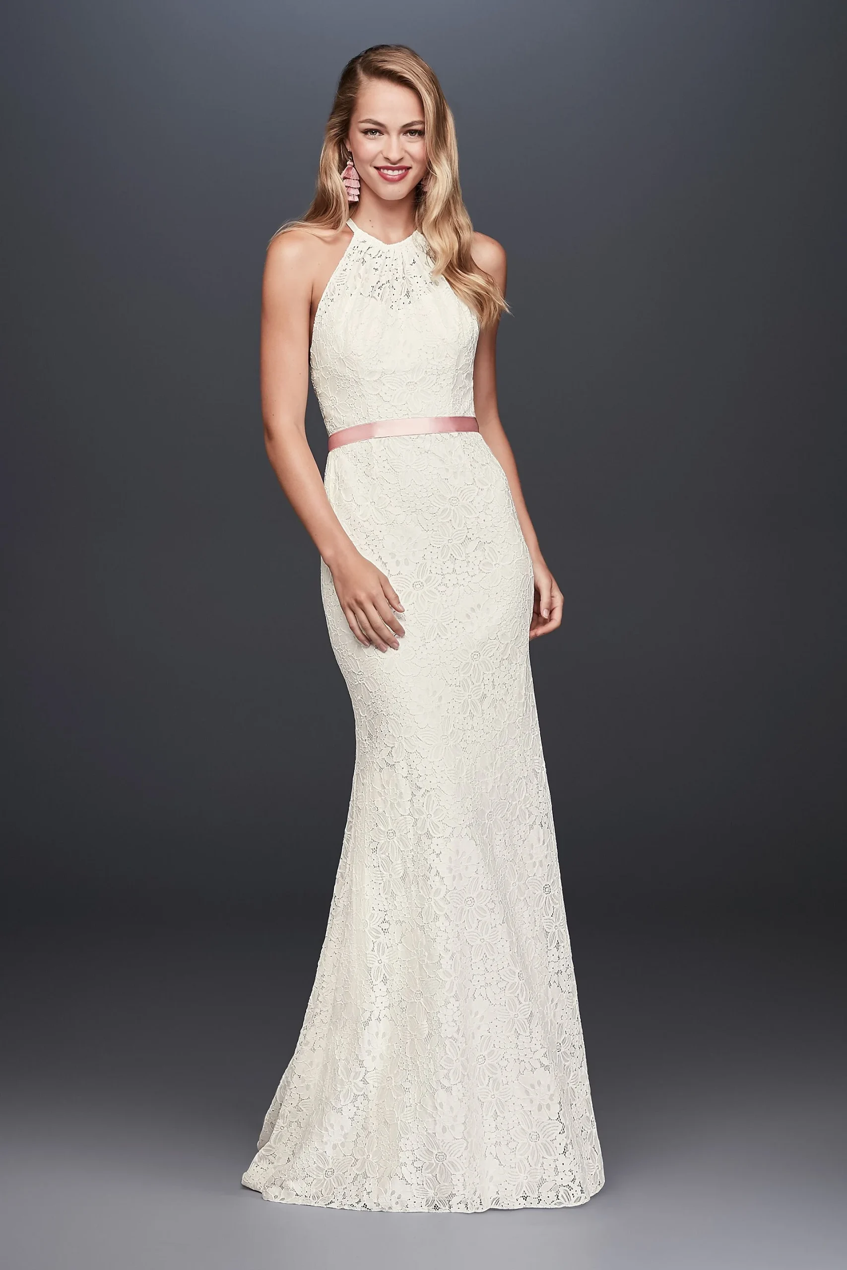 Illusion Lace Halter Sheath Wedding Dress