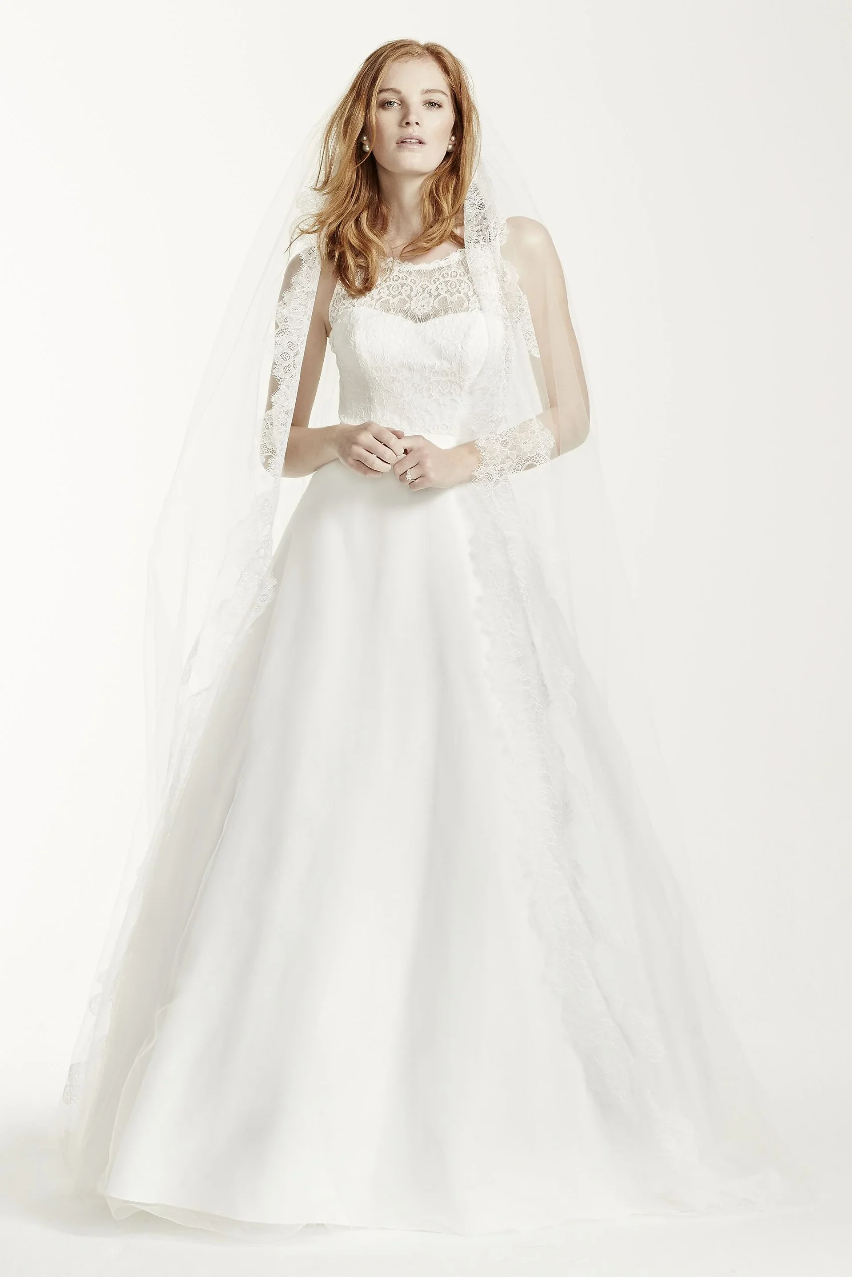 Illusion Lace Tank A-Line Gown with Tulle Skirt