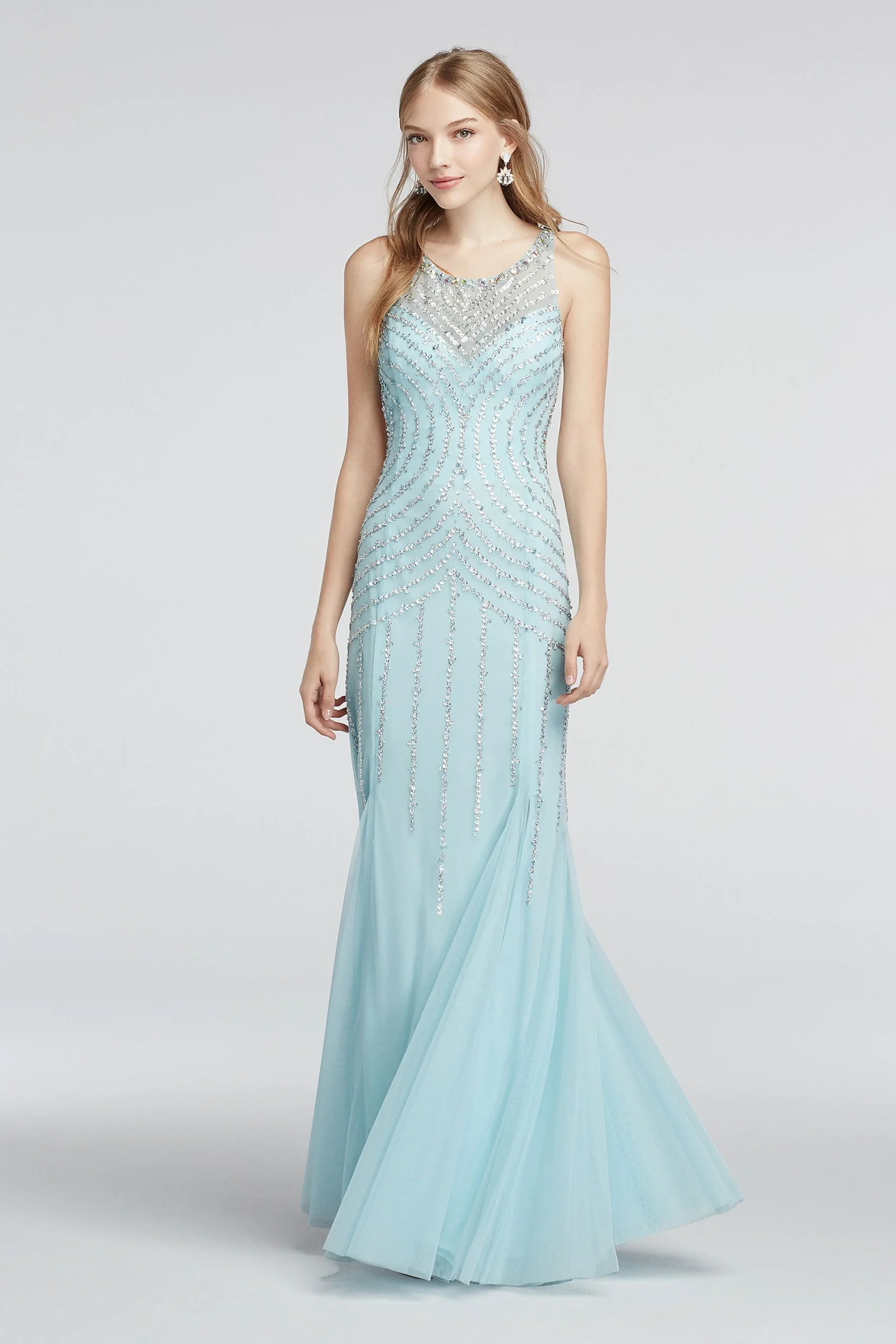 Illusion Neckline Beaded Strappy Back Prom Dress