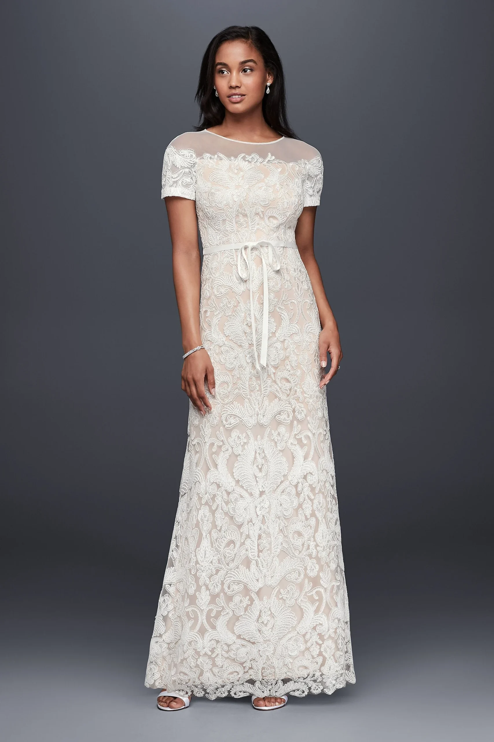 Illusion Off-The-Shoulder Lace Sheath Dress