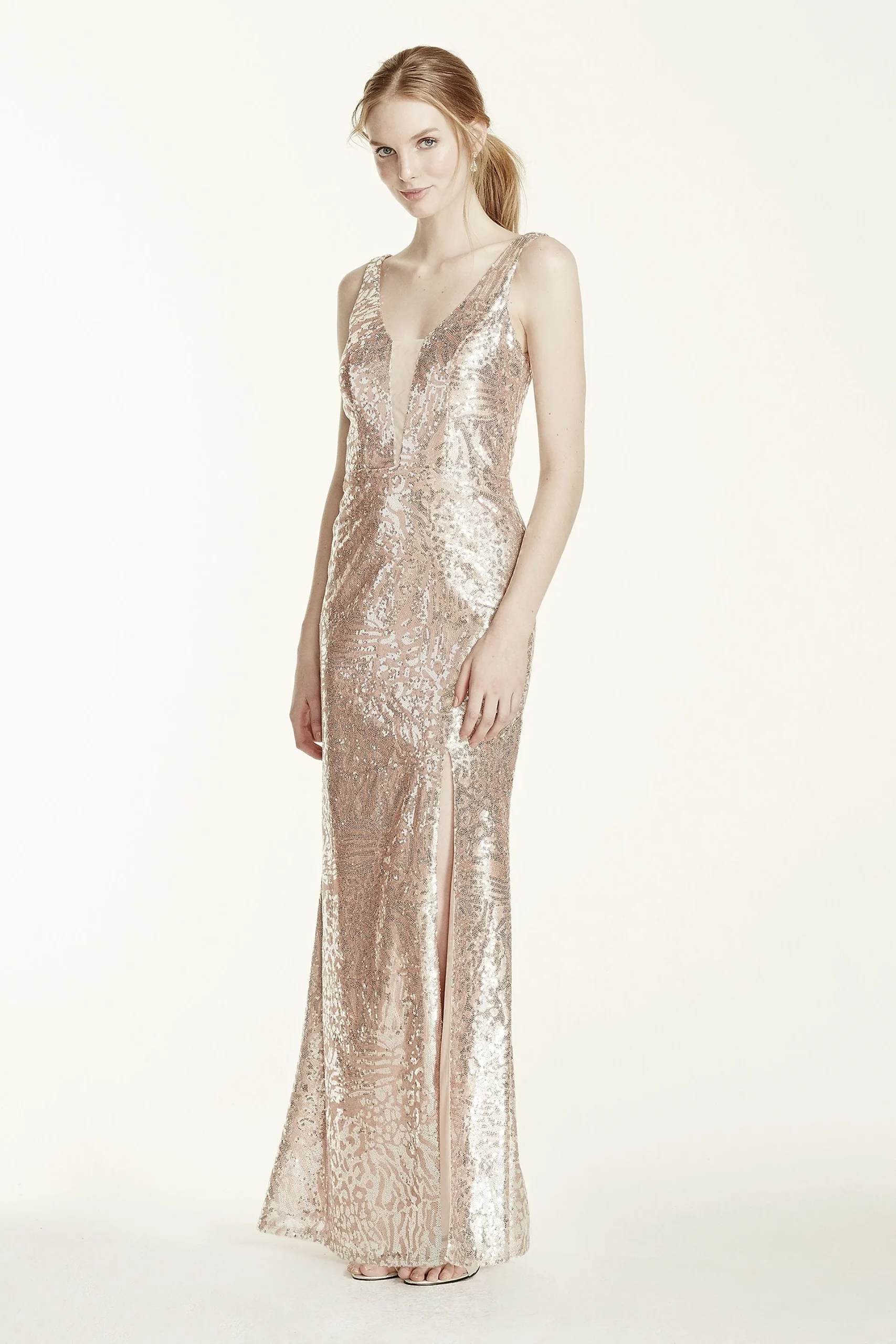 Illusion Plunge All Over Sequin Tank Dress